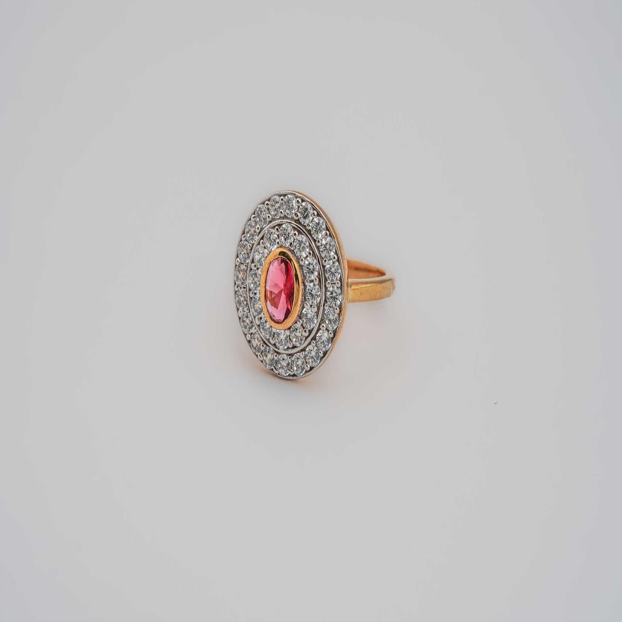 Oval Yellow Gold Silver Adjustable Centerpiece Ruby Ring For Women