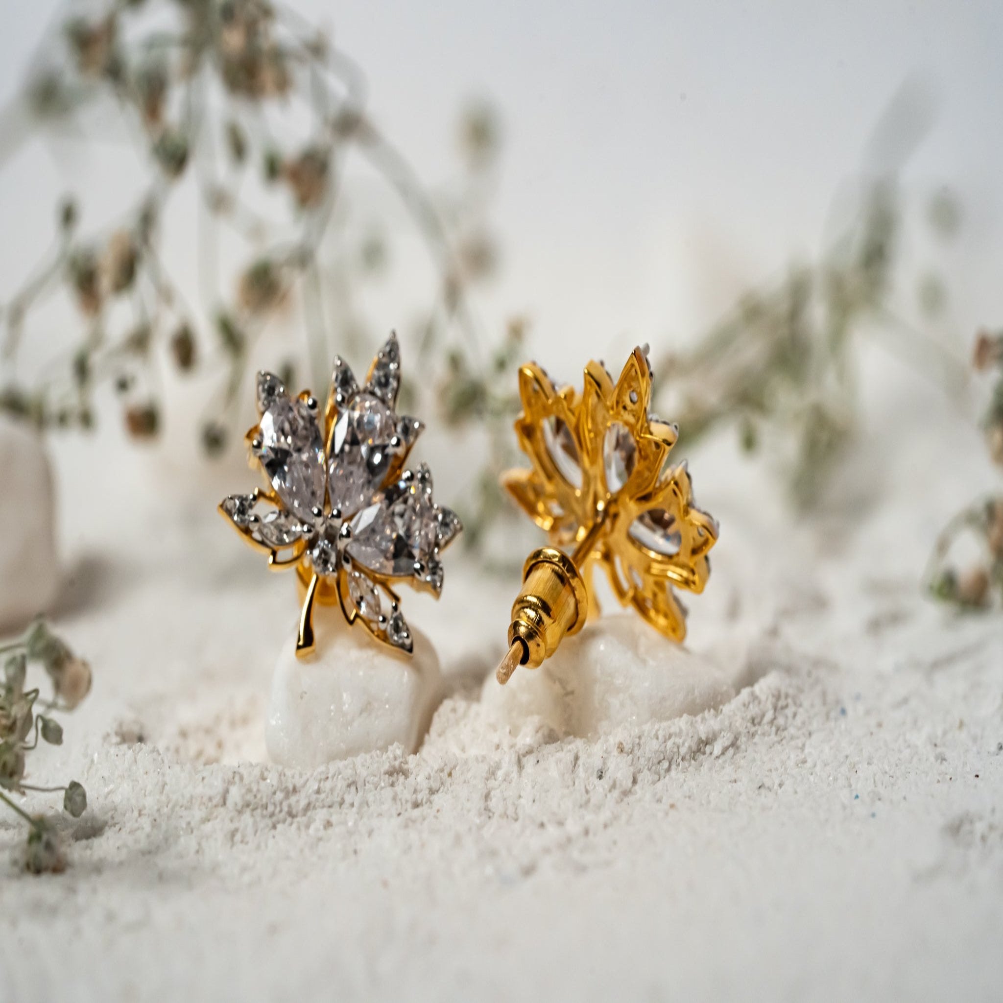 Crystal Maple Leaf Stud Earrings