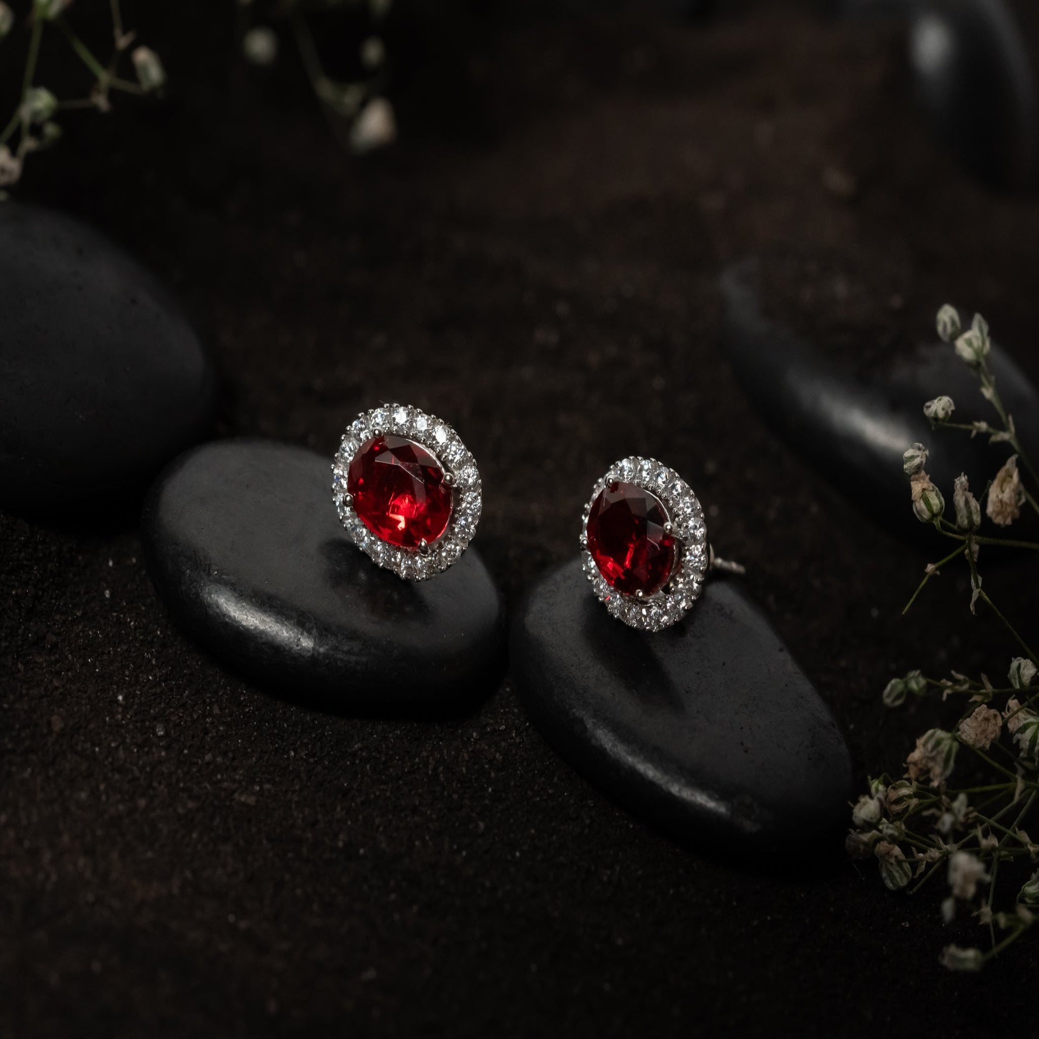 Garnet Gleam Oval Earrings