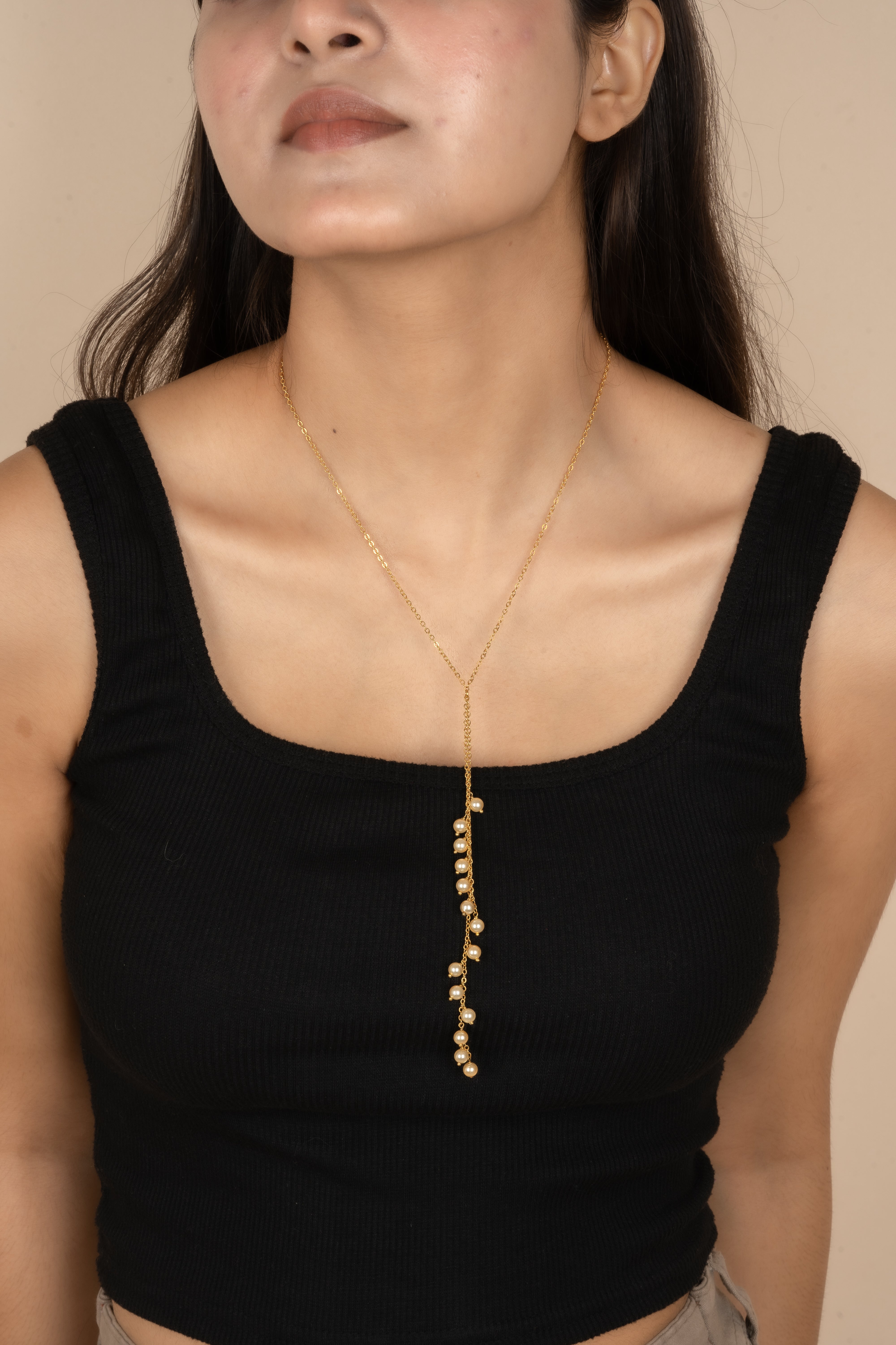 Delicate Pearl Drop Lariat Necklace