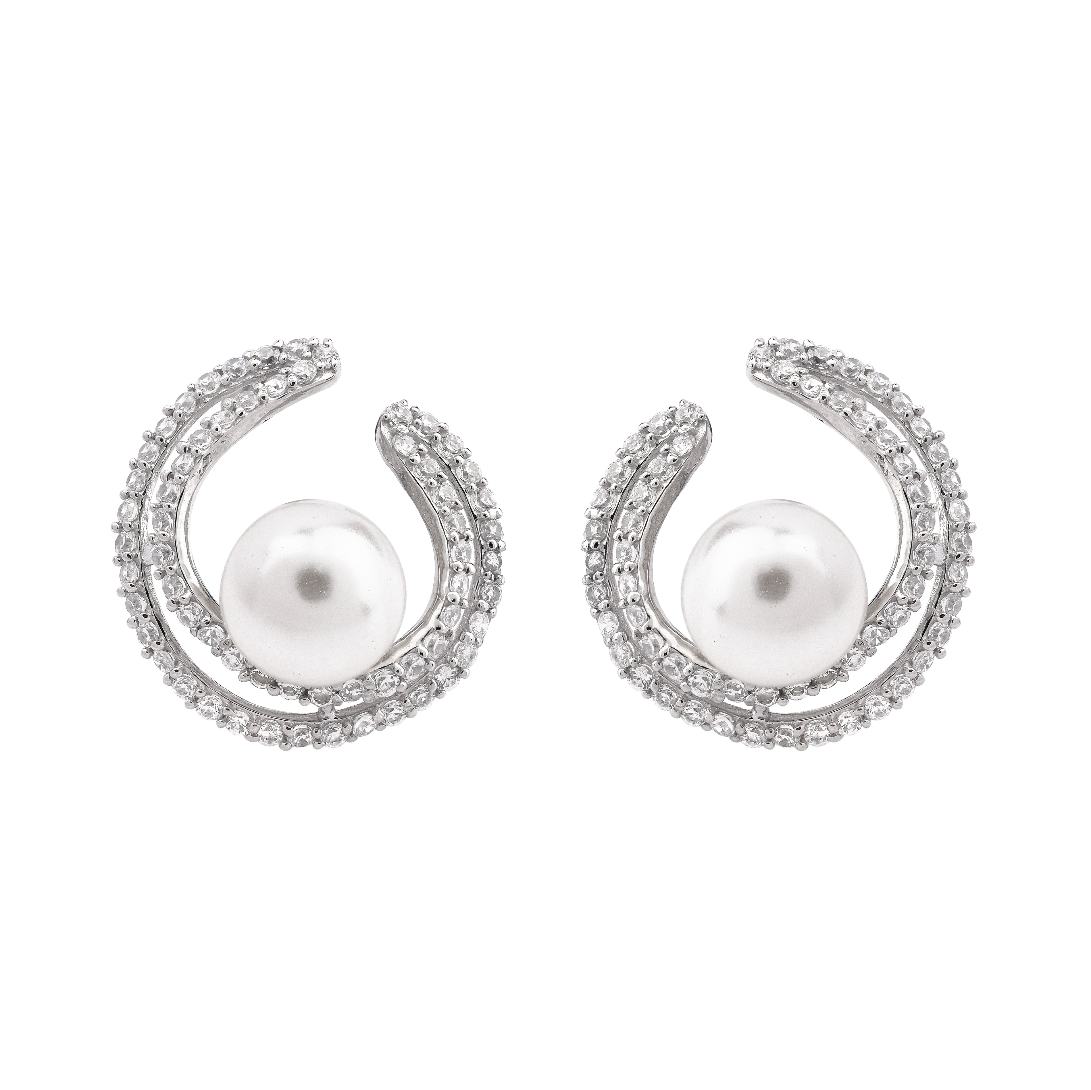 Silver Pearl Stud Earrings