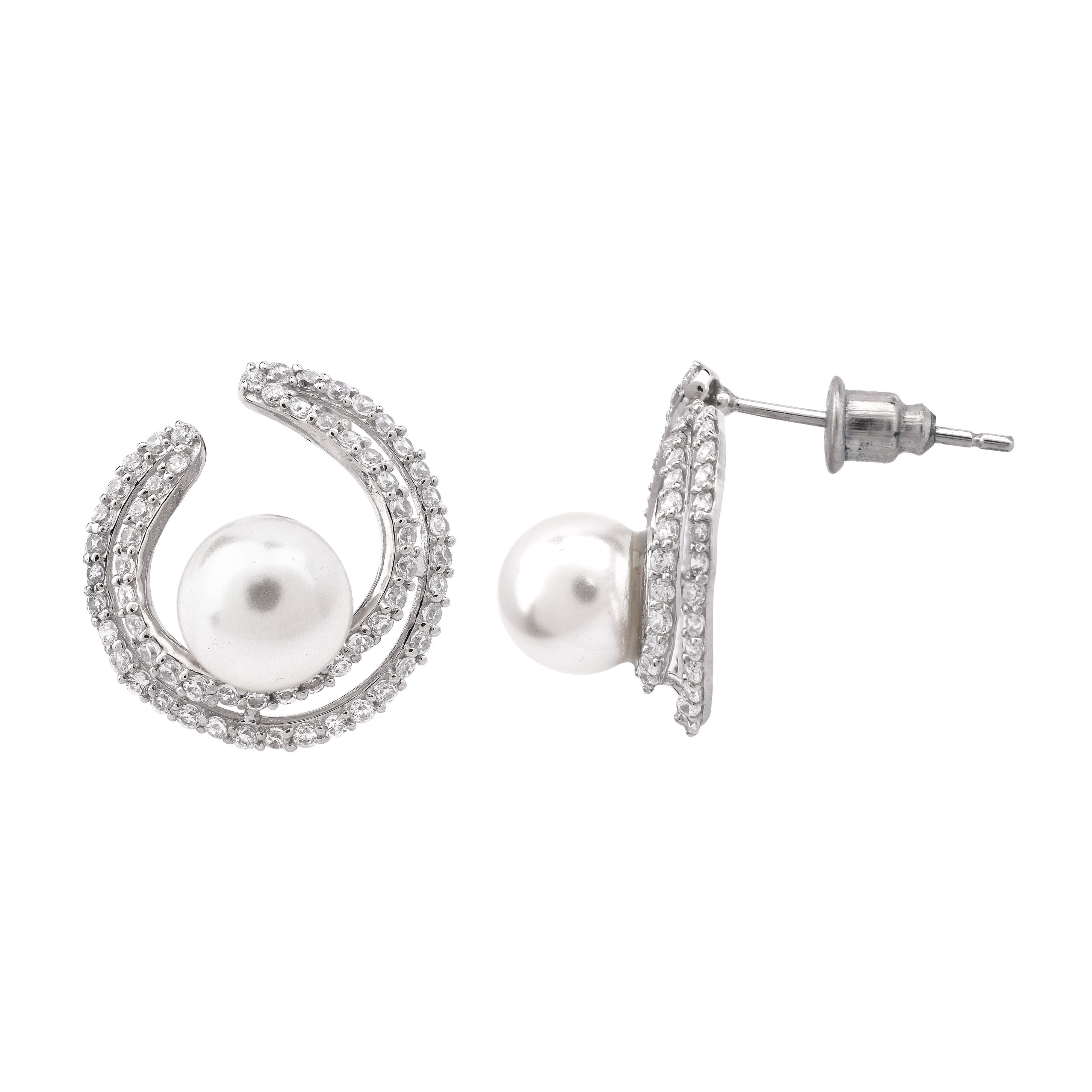 Silver Pearl Stud Earrings