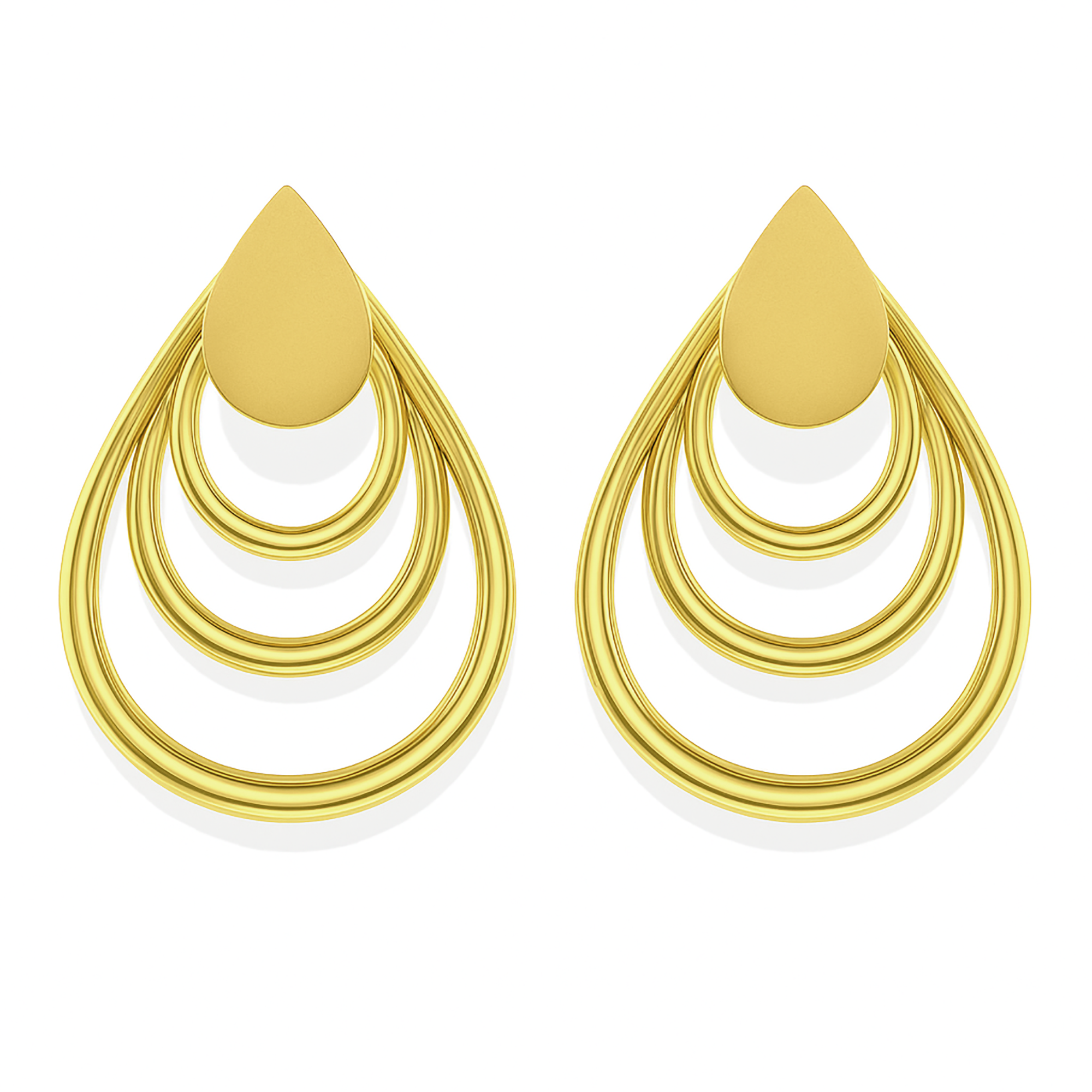 Yellow Gold Layered Teardrop Dangle Earrings