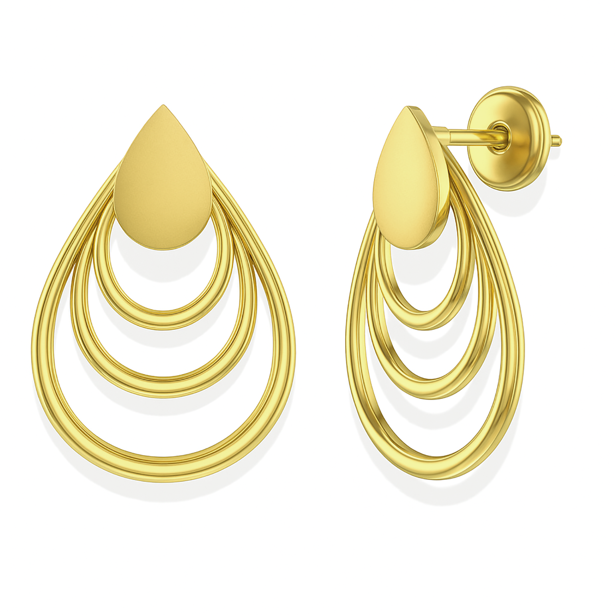 Yellow Gold Layered Teardrop Dangle Earrings