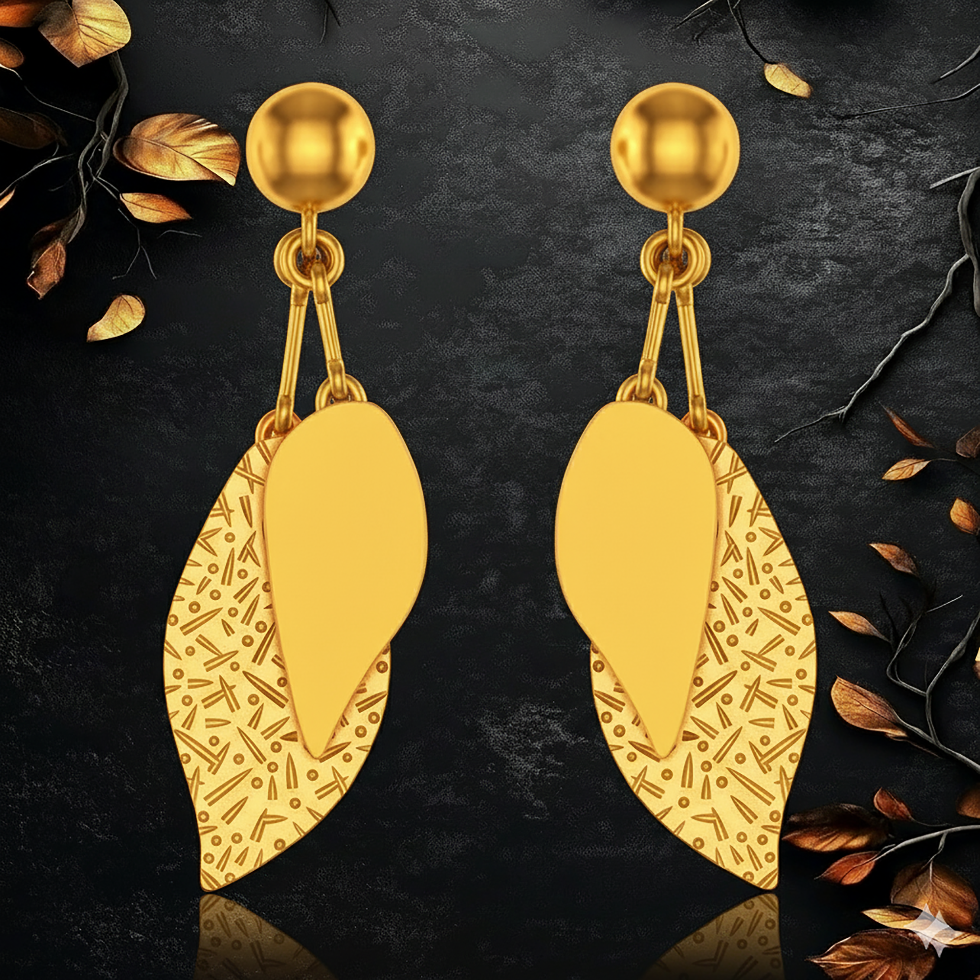 Elegant Leaf Design Dangle Earrings