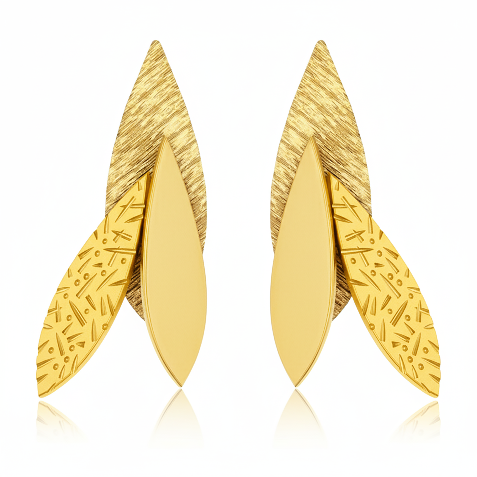 Elegant Triple Leaf Gold Plated Dangle Earrings