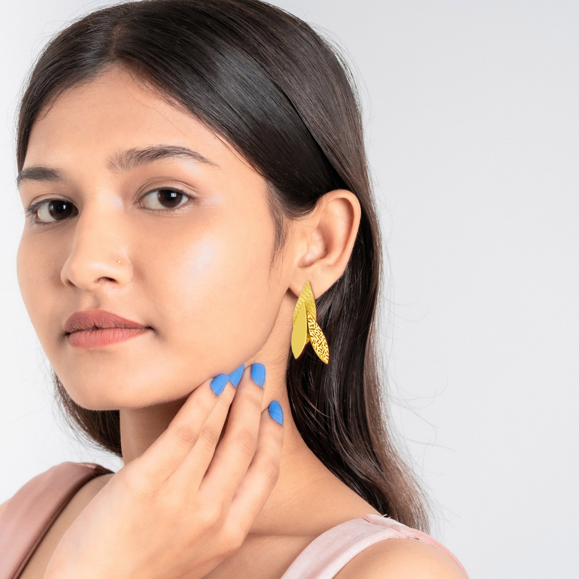 Elegant Triple Leaf Gold Plated Dangle Earrings