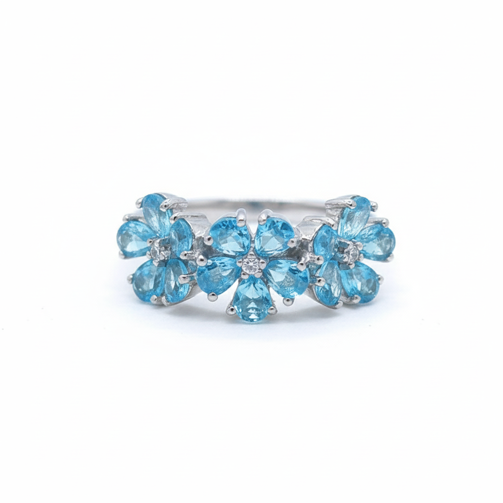 Blue Topaz Floral Ring