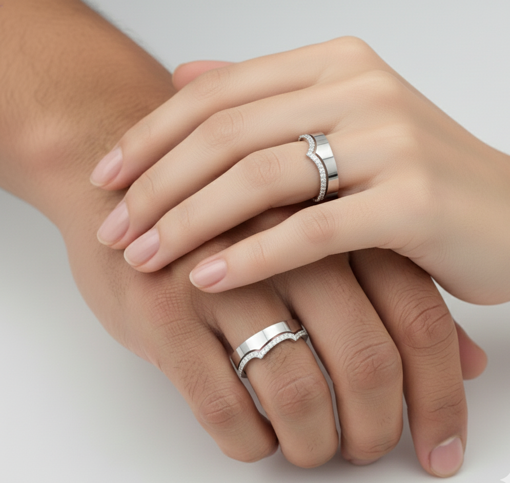 King Queen Couple Rings in Sterling Silver