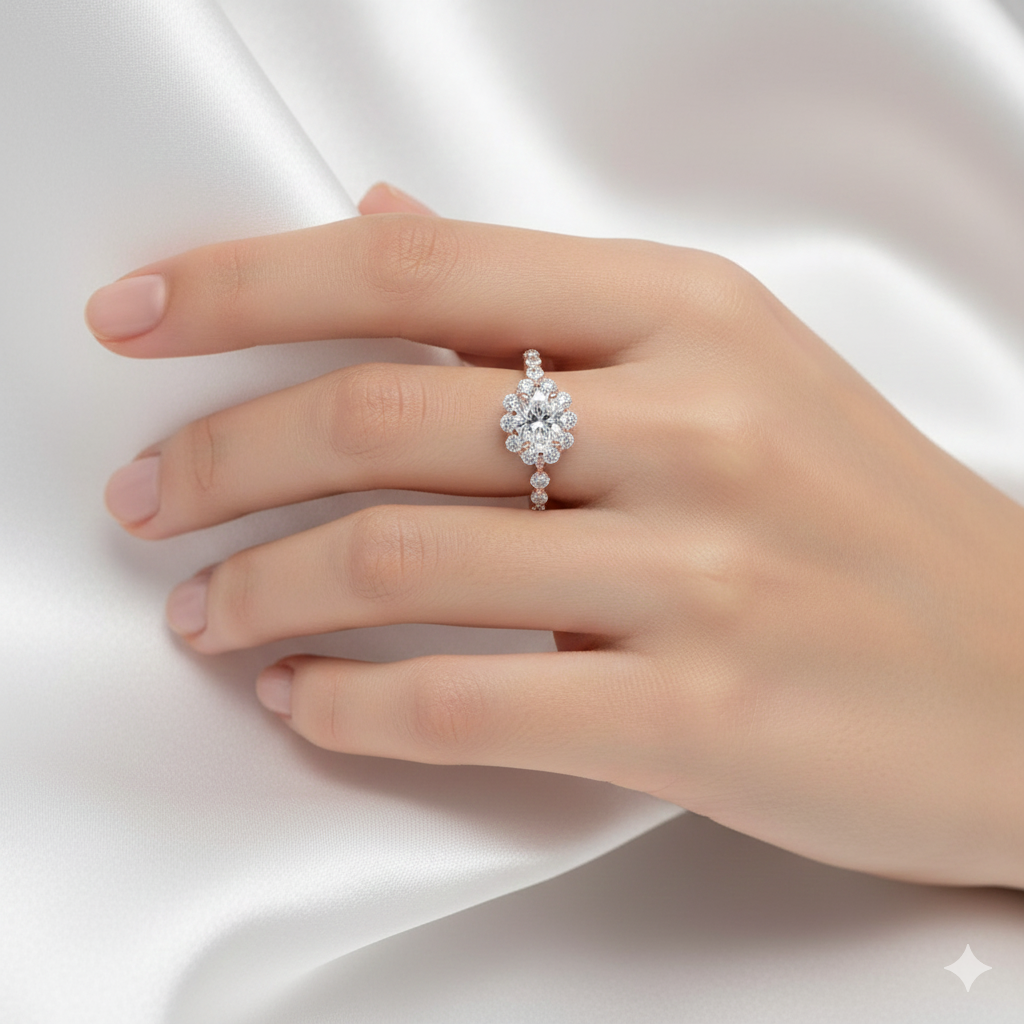 Rose Gold Oval Halo Ring