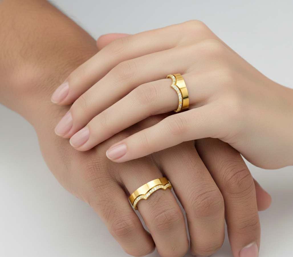 Gold Plated Crown Couple Band