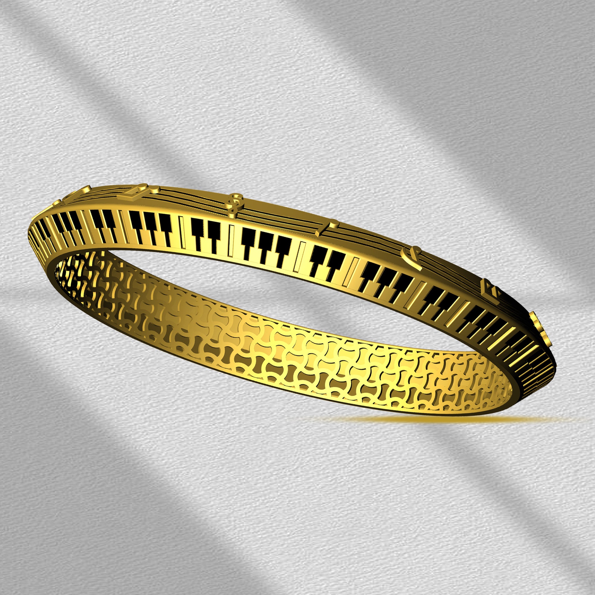 Yellow Gold Plated Piano Design Kada for Men