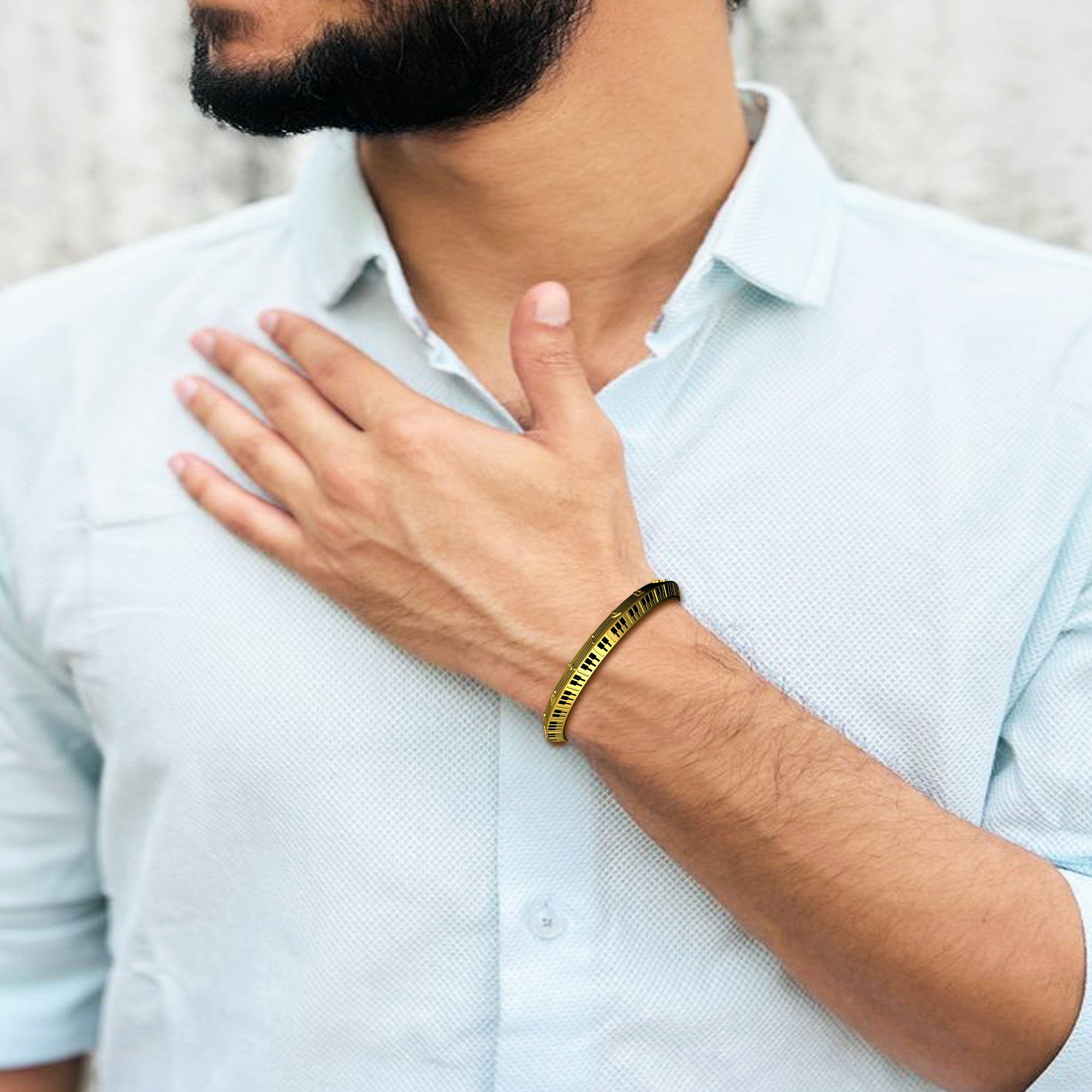 Yellow Gold Plated Piano Design Kada for Men