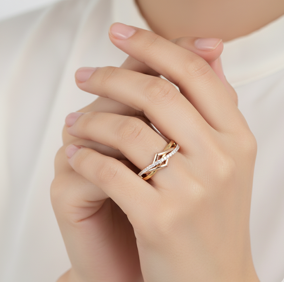 Two Tone Diamond Crossover Ring