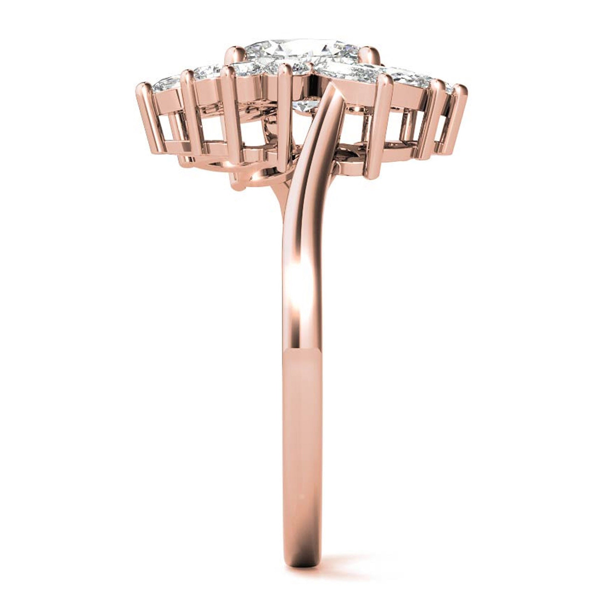 Stunning Floral Halo Adjustable Sterling Silver Ring - Rose Gold Plated