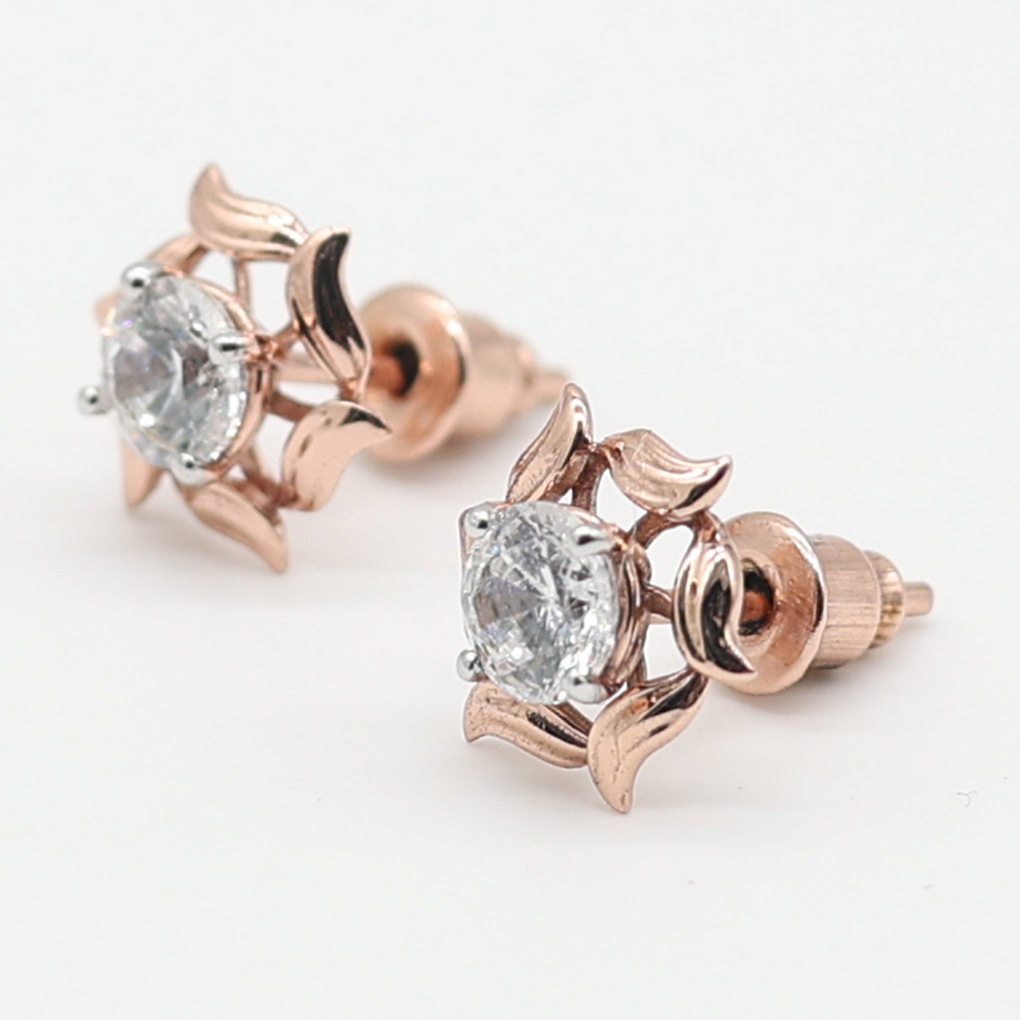 Rose Gold Floral Diamond Stud Earrings