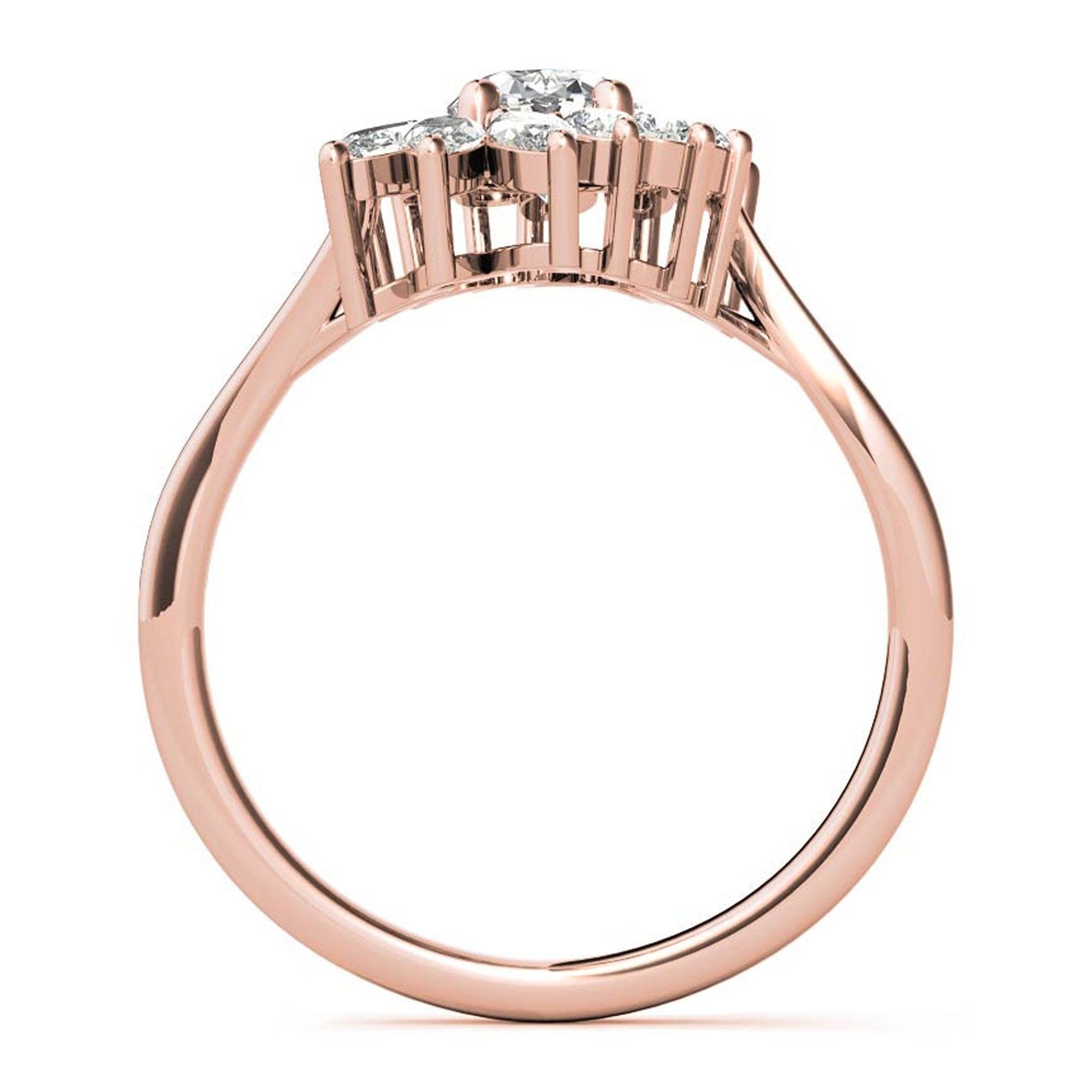 Stunning Floral Halo Adjustable Sterling Silver Ring - Rose Gold Plated