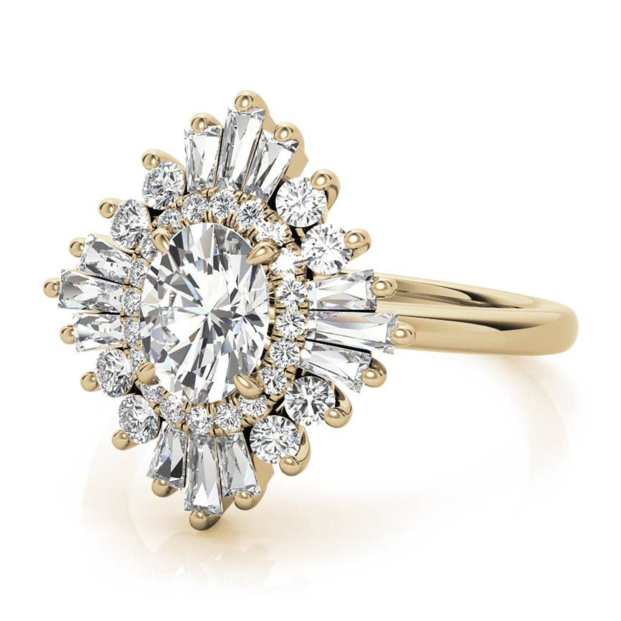 Stunning Adjustable Floral Halo Ring in Yellow Gold Plated Sterling Silver Ring for Women