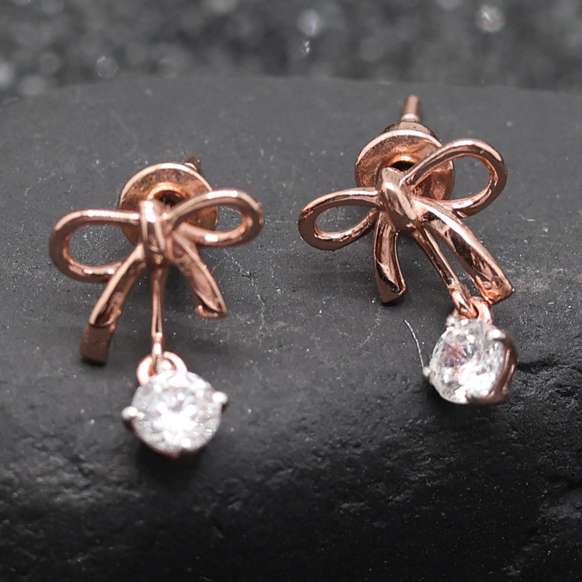 Timeless Rose Gold Bow Drop Earrings