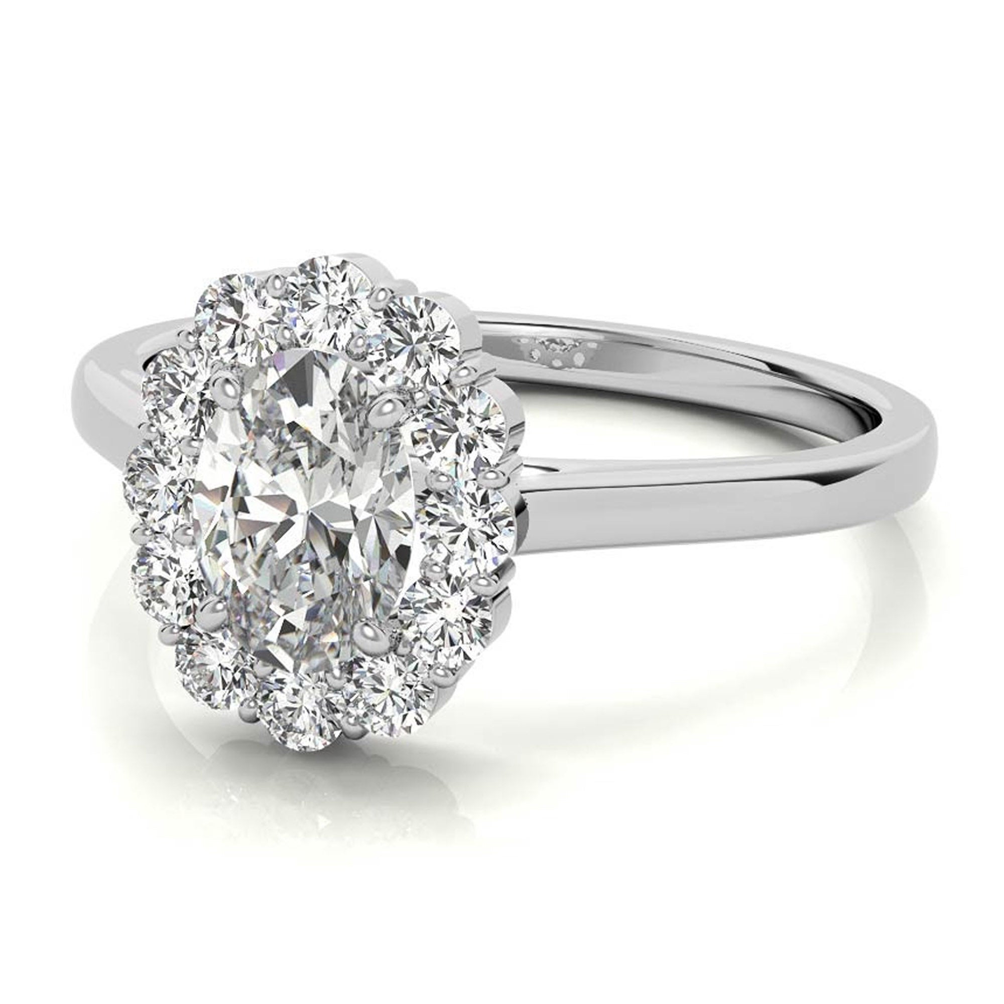 Stunning Adjustable Sterling Silver Oval Halo Cluster Ring - White Gold Plated Elegance for Any Occasion!