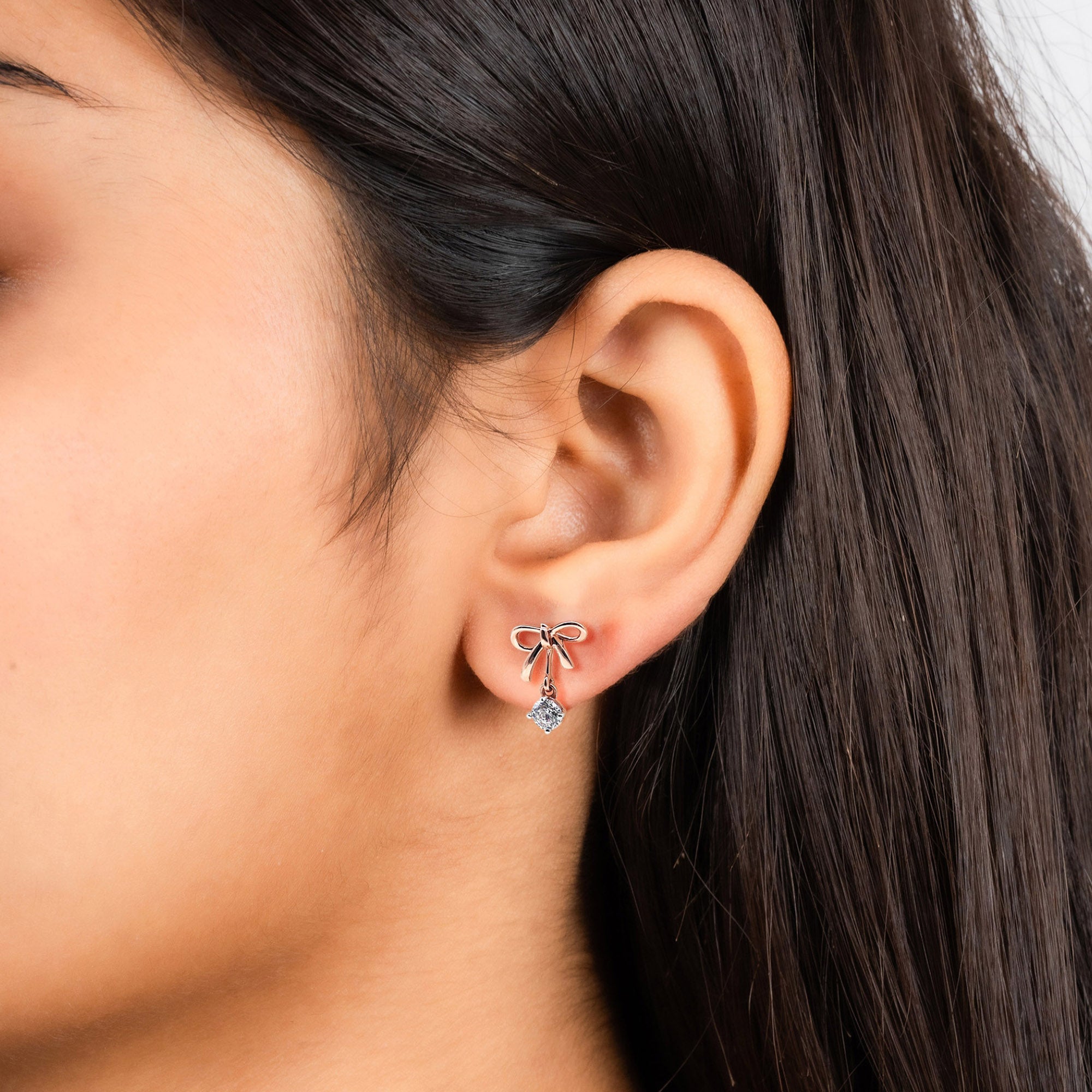 Timeless Rose Gold Bow Drop Earrings