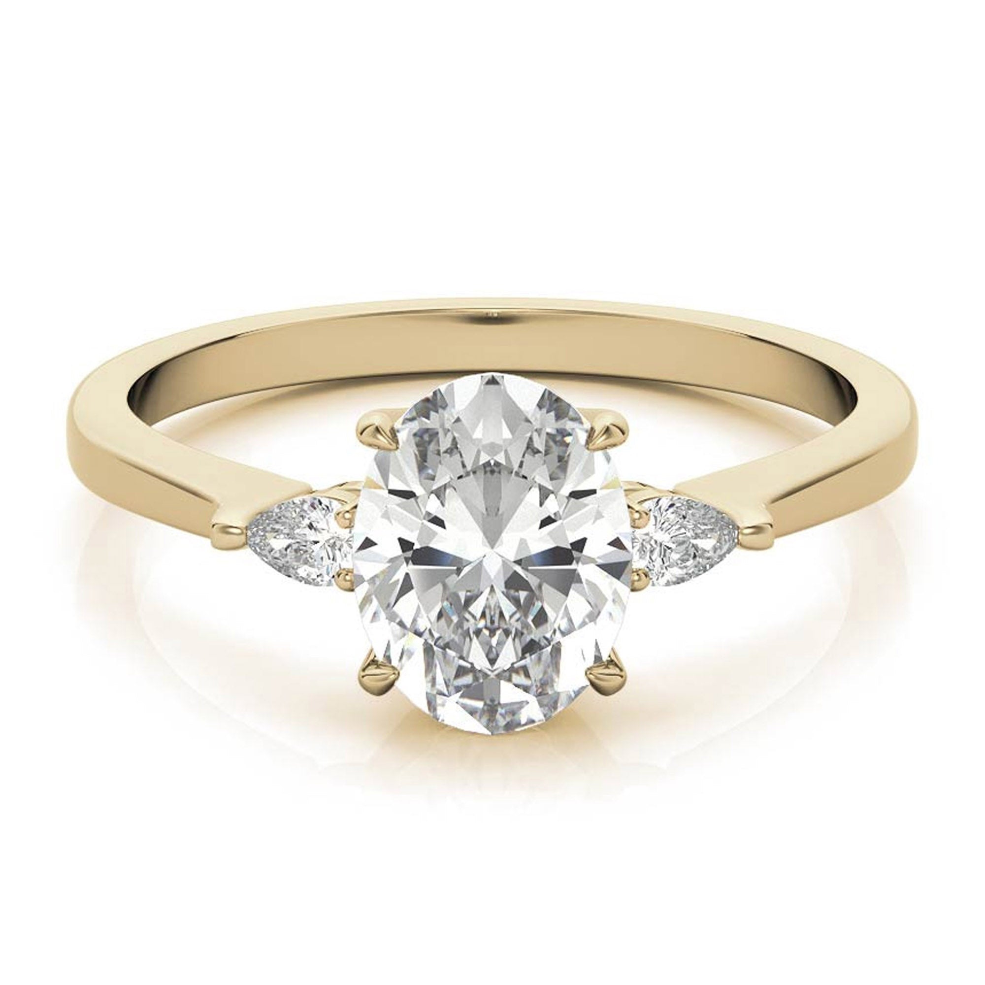 Timeless Classic Sterling Silver Adjustable Three-Stone Oval Cut Zircon Yellow Gold Engagement Ring For Women