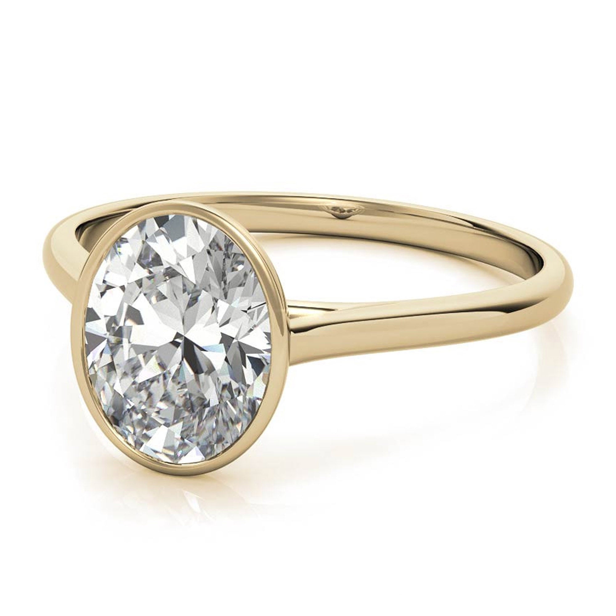 Adjustable Minimalist Sterling Silver Yellow Gold Oval Cut Zircon Bezel Set Eangagement  Ring For Women