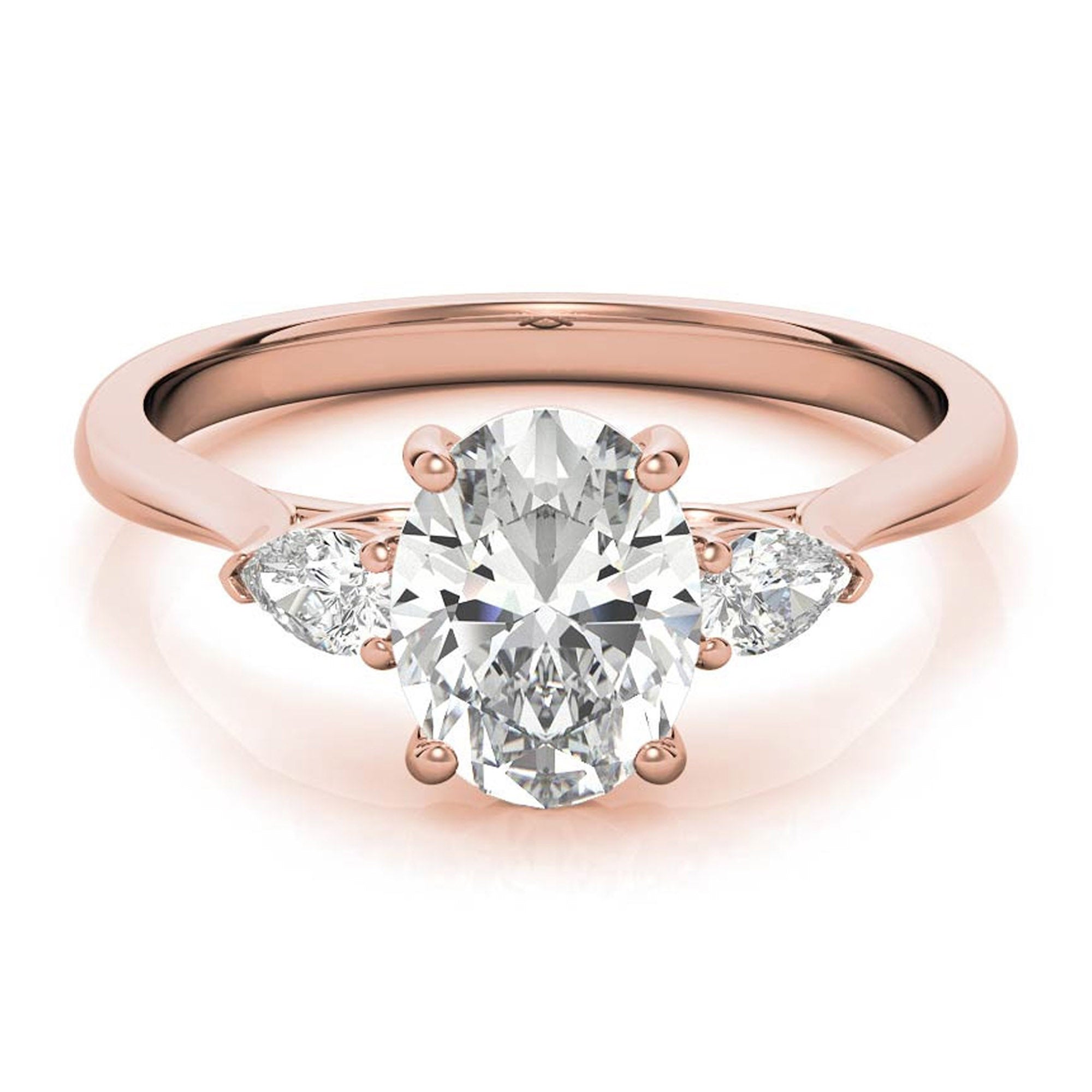 Elegant Classic Sterling Silver Adjustable Oval-Cut Three-Stone Rose Gold Ring for Women