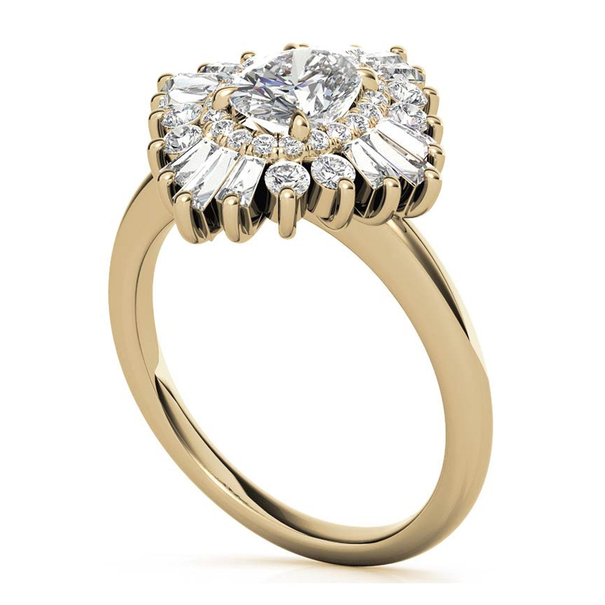 Stunning Adjustable Floral Halo Ring in Yellow Gold Plated Sterling Silver Ring for Women