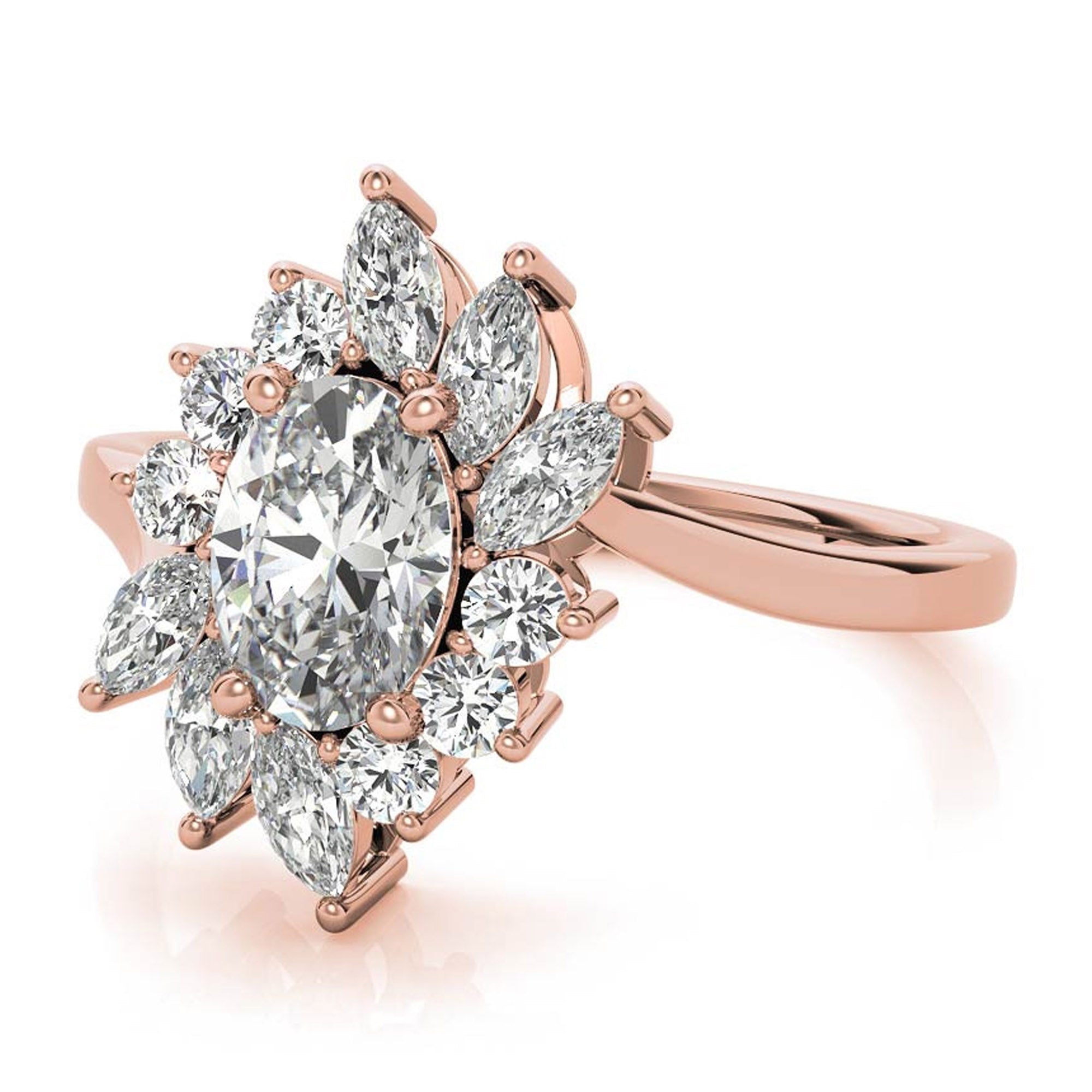 Stunning Floral Halo Adjustable Sterling Silver Ring - Rose Gold Plated