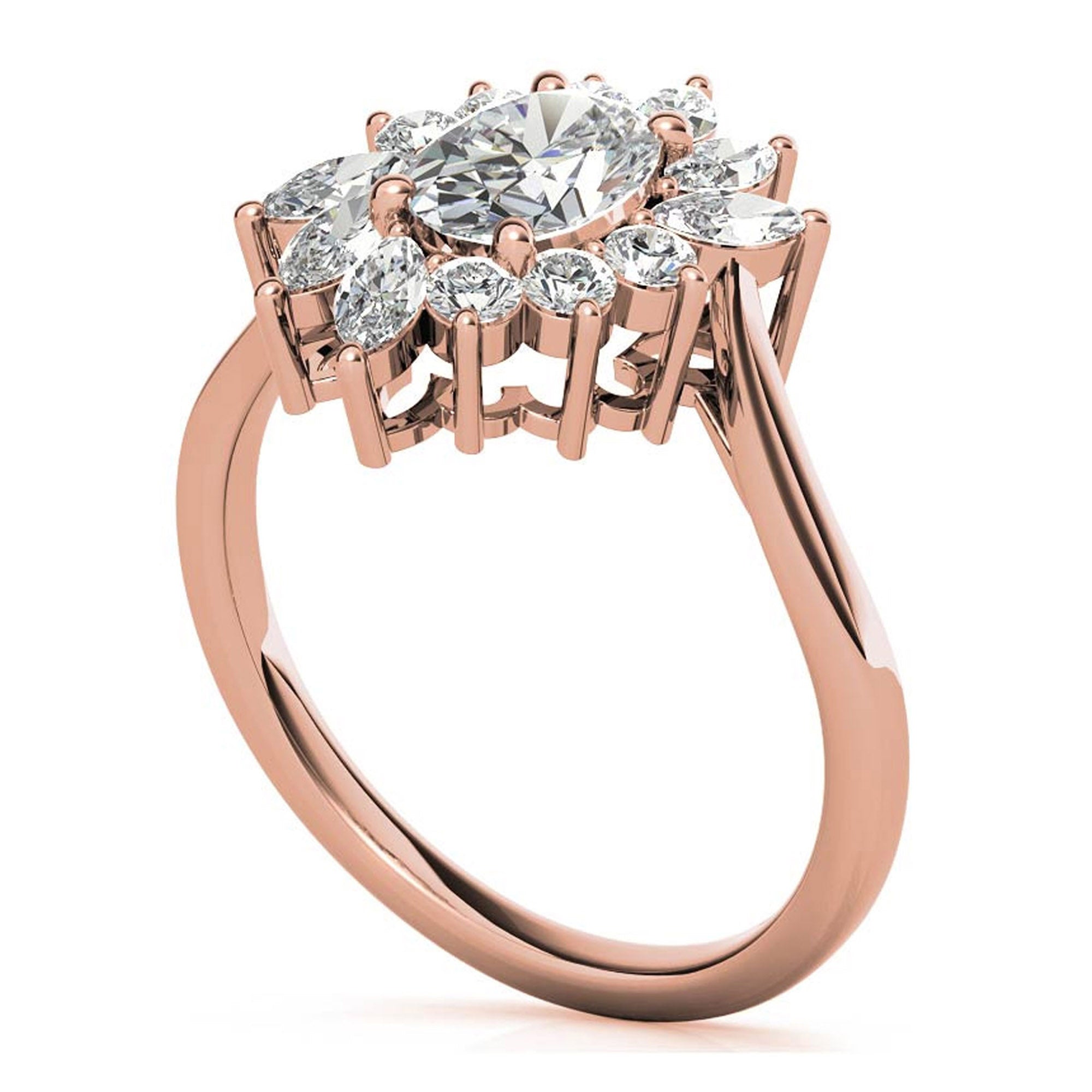 Stunning Floral Halo Adjustable Sterling Silver Ring - Rose Gold Plated