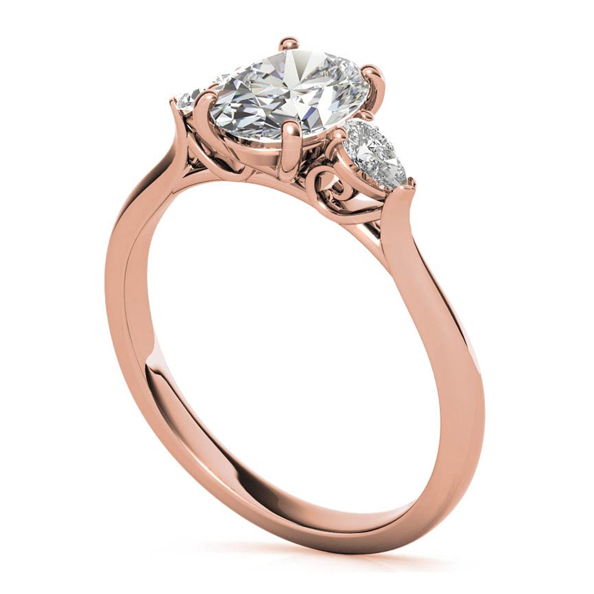Elegant Classic Sterling Silver Adjustable Oval-Cut Three-Stone Rose Gold Ring for Women