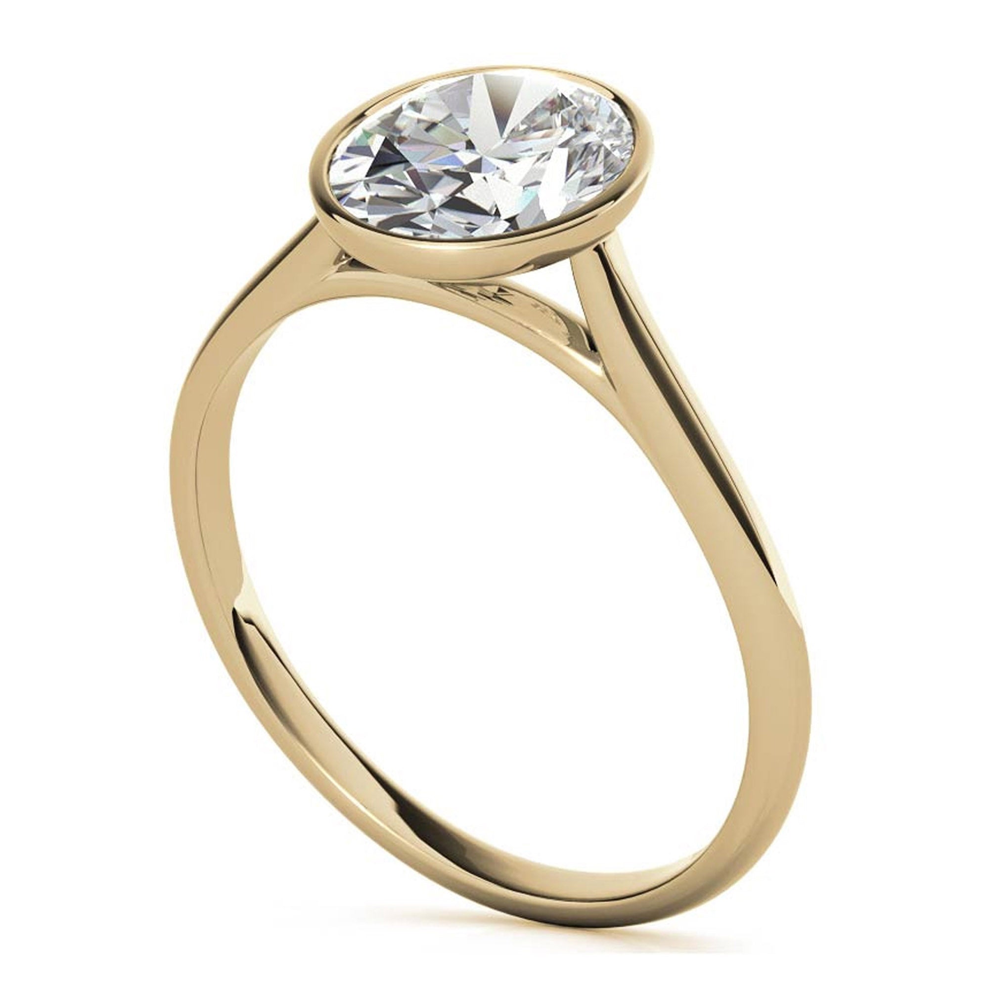 Adjustable Minimalist Sterling Silver Yellow Gold Oval Cut Zircon Bezel Set Eangagement  Ring For Women