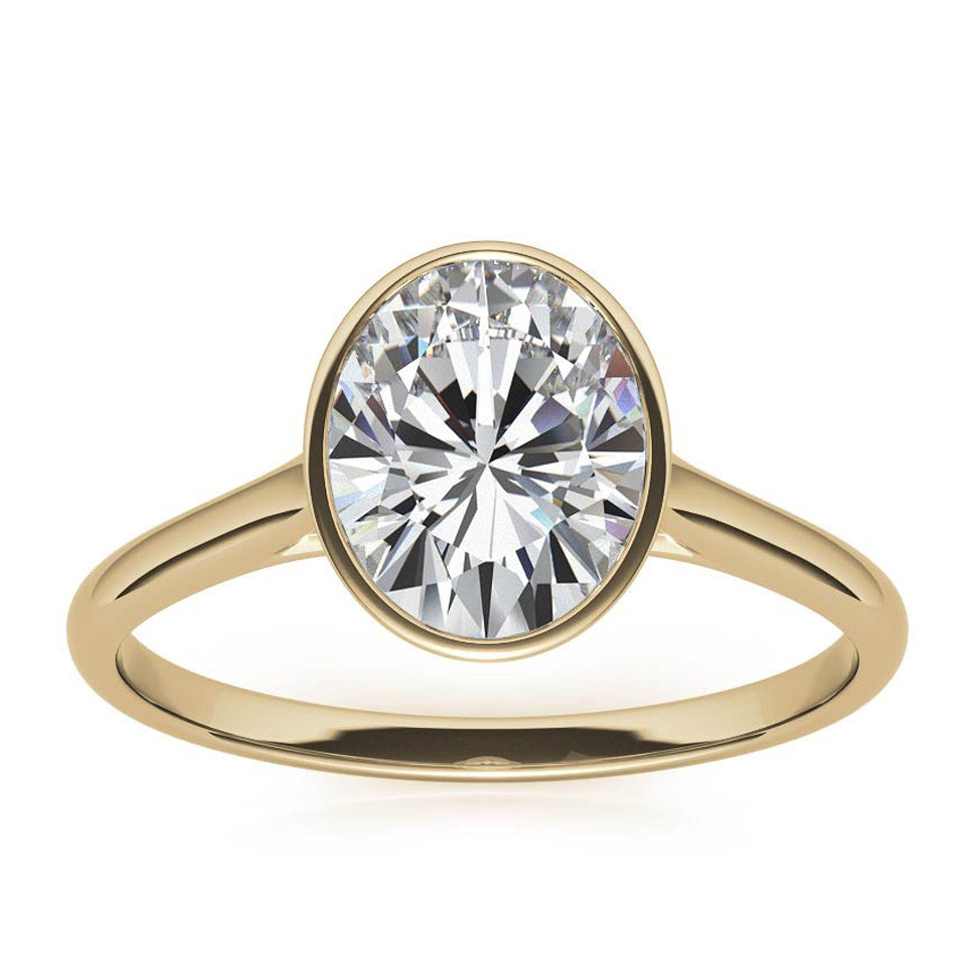 Adjustable Minimalist Sterling Silver Yellow Gold Oval Cut Zircon Bezel Set Eangagement  Ring For Women