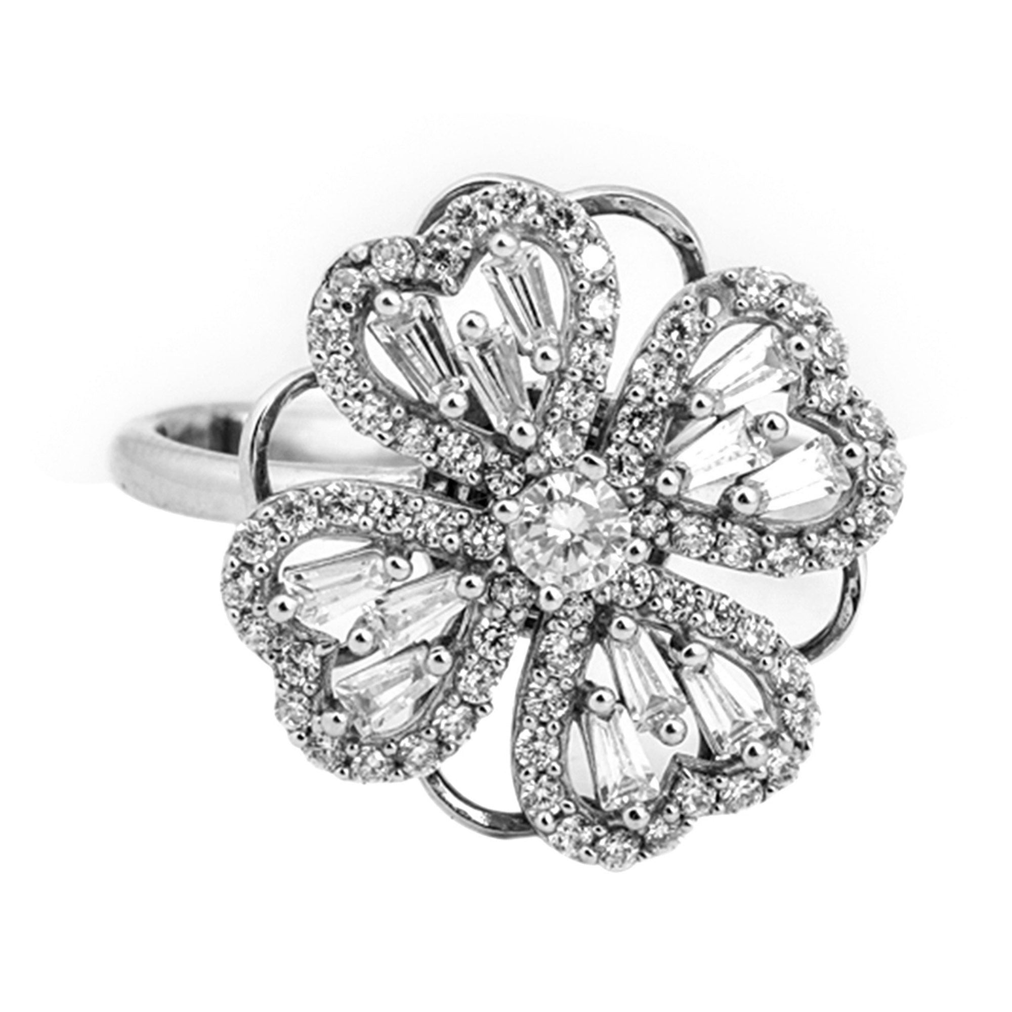 Heart Floral White Gold Silver Adjustable Spinning Ring For Women
