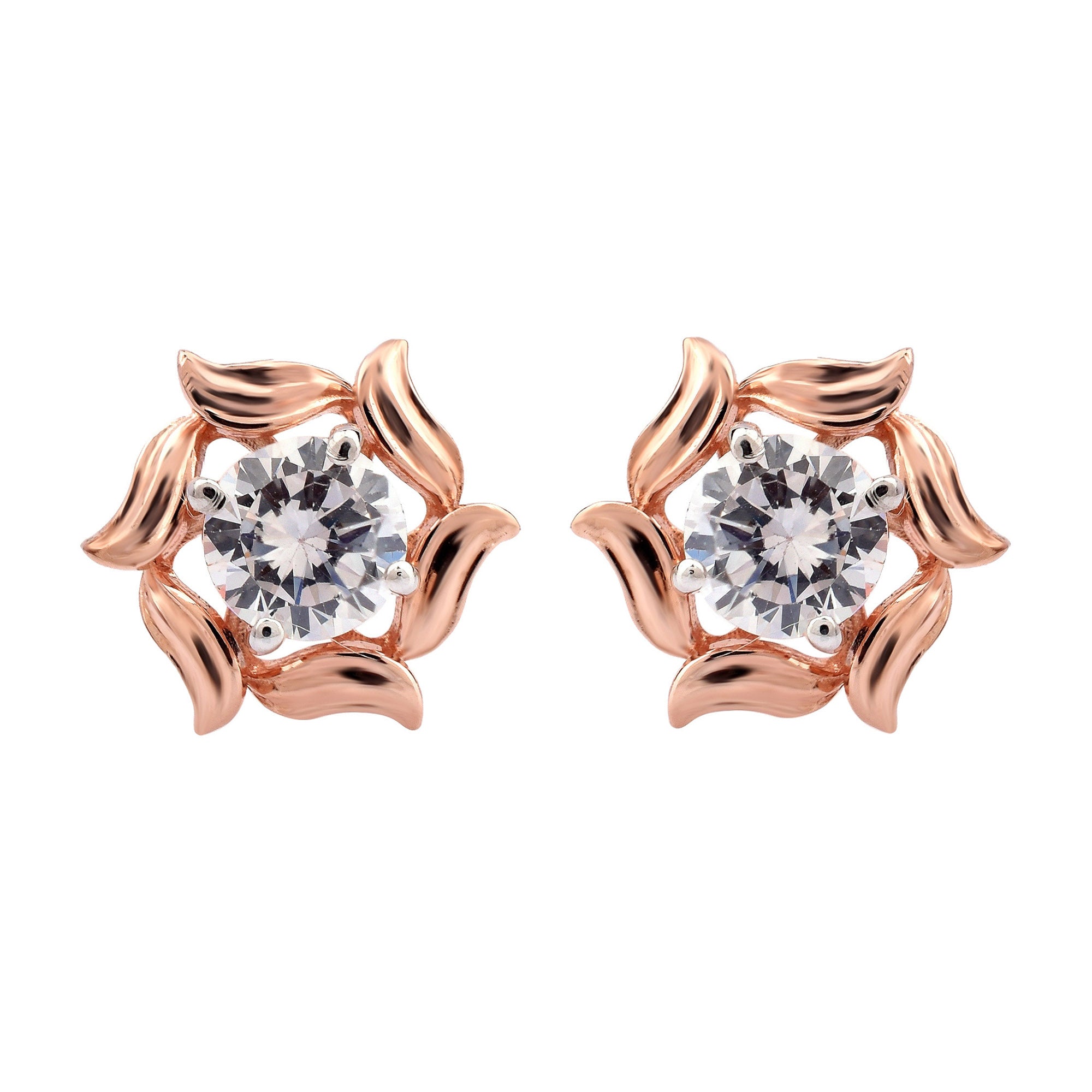Rose Gold Floral Diamond Stud Earrings