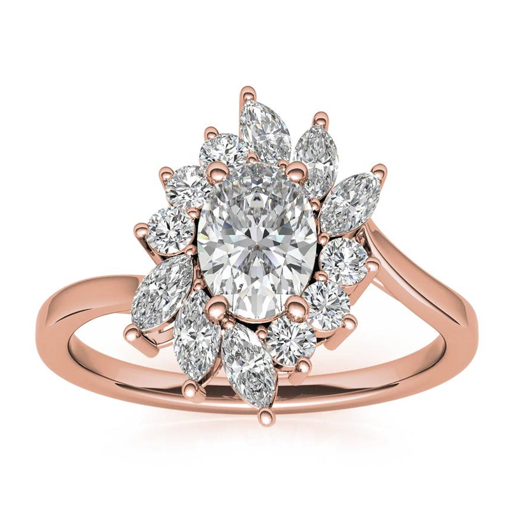 Stunning Floral Halo Adjustable Sterling Silver Ring - Rose Gold Plated