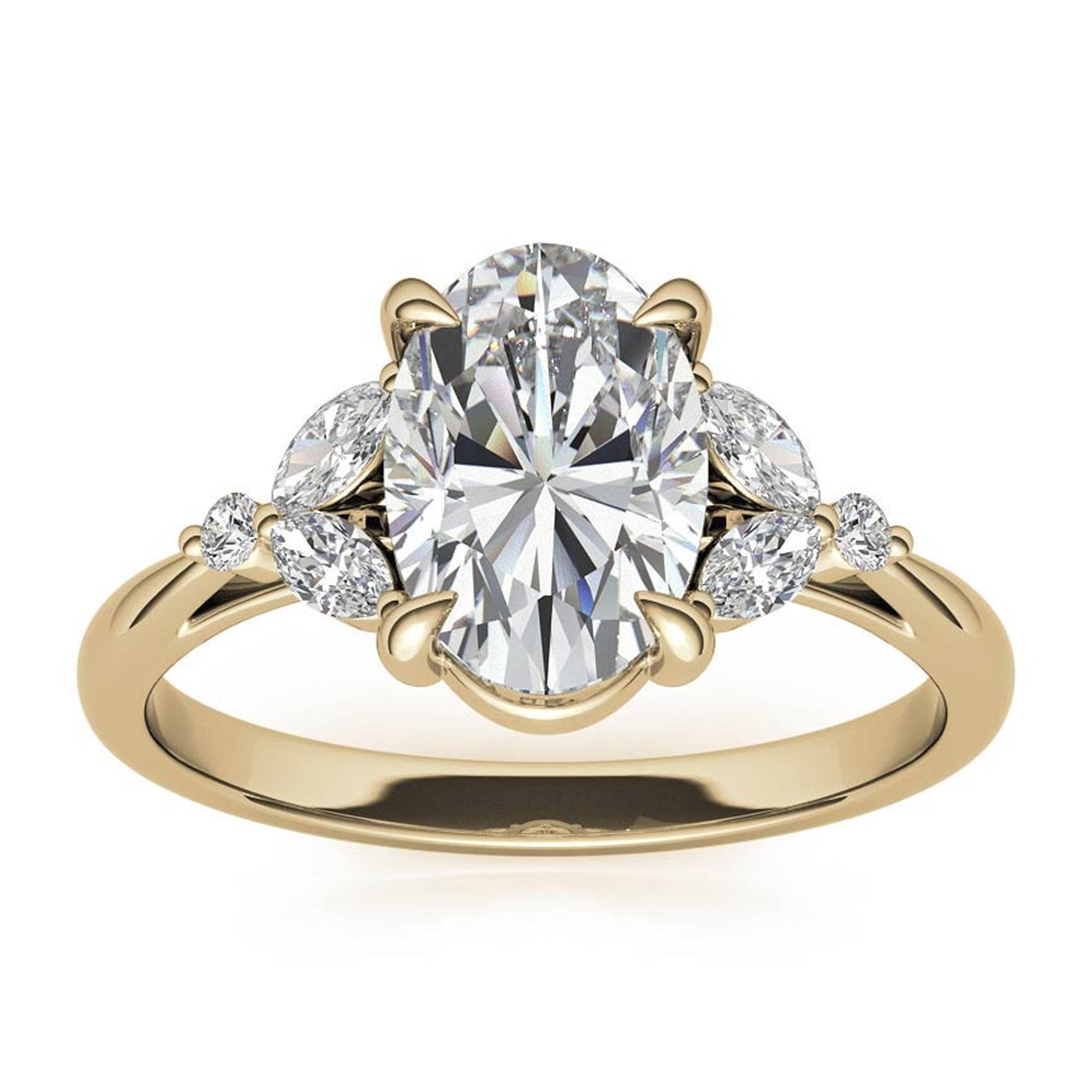 Stunning Adjustable Oval-Cut Ring in Yellow Gold Plating | Elegant Sterling Silver & American Diamond