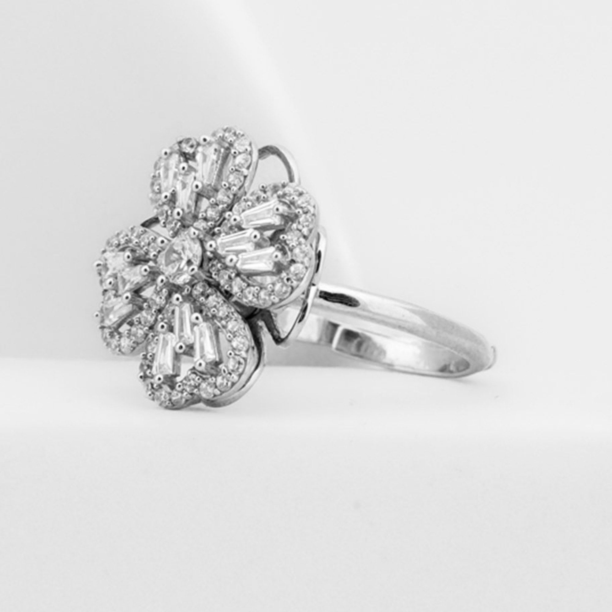Heart Floral White Gold Silver Adjustable Spinning Ring For Women