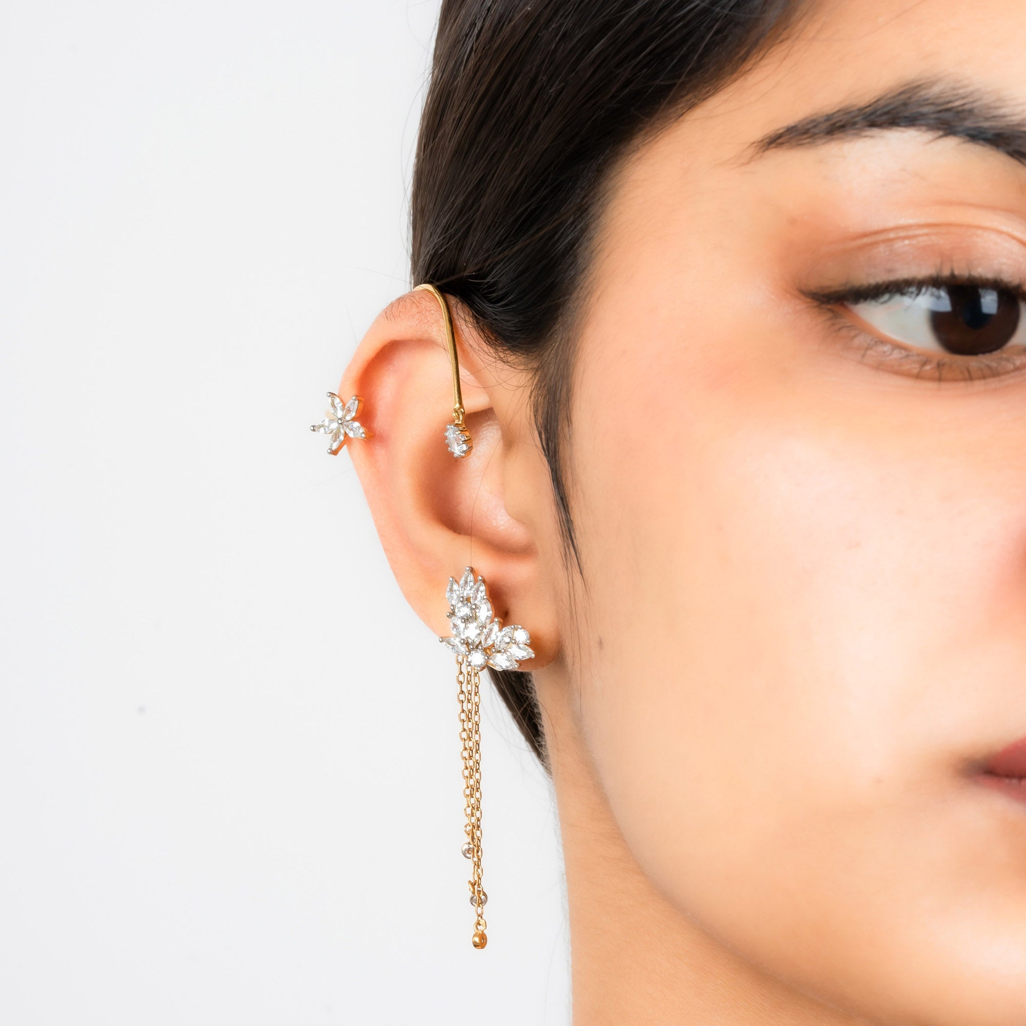 Floral Wing Diamond Ear Cuffs