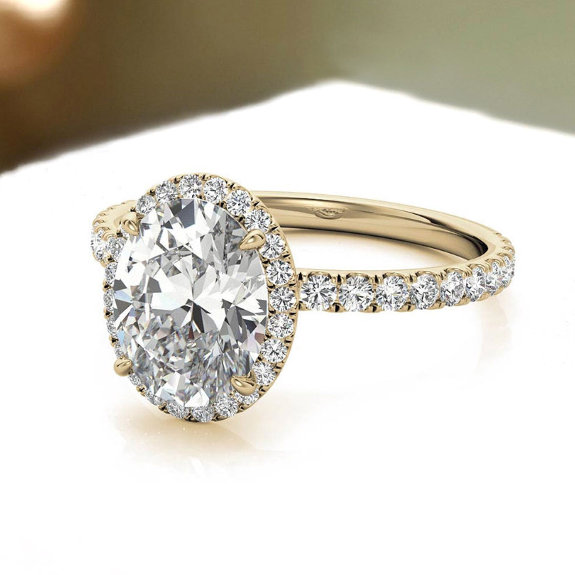 Sterling Silver Halo Pave Adjustable Classic Yellow Gold Engagement Ring For Women