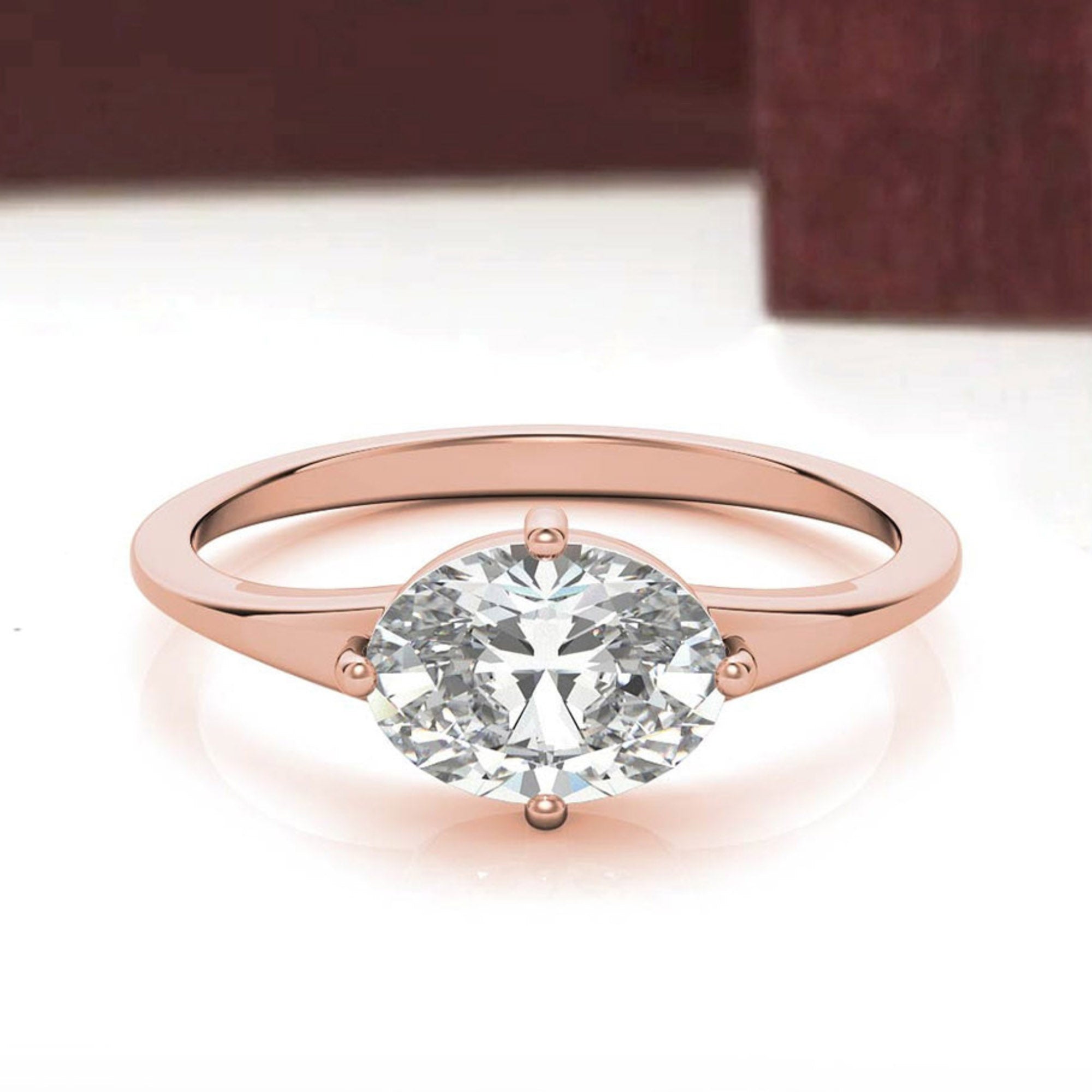 Stunning Solara Oval Solitaire Ring - Adjustable Sterling Silver with Luxurious Rose Gold Plating