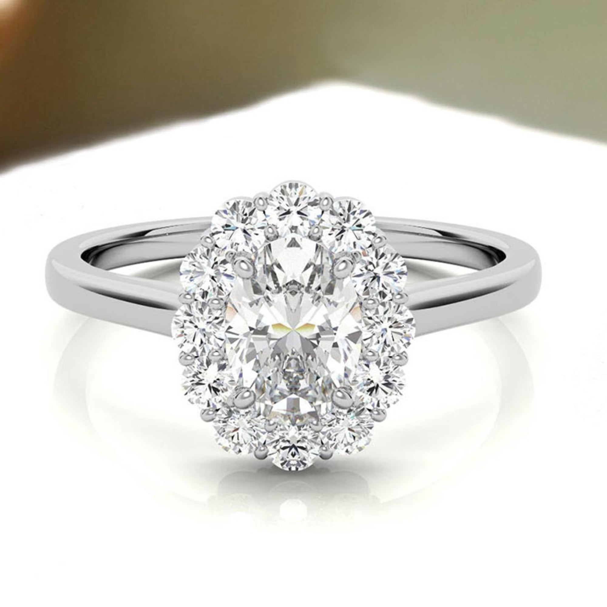 Stunning Adjustable Sterling Silver Oval Halo Cluster Ring - White Gold Plated Elegance for Any Occasion!