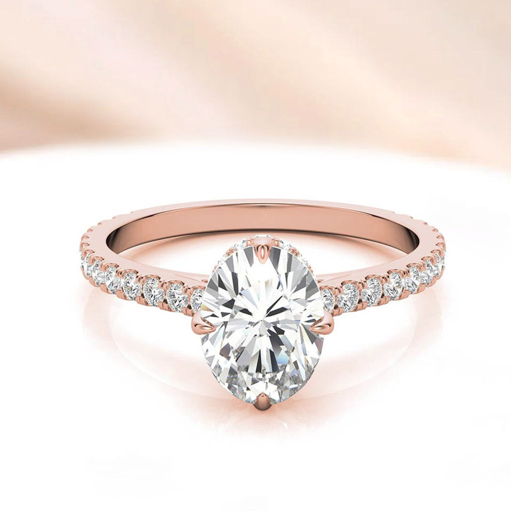 Stunning Oval-Cut Adjustable Sterling Silver Ring - Elegant Rose Gold Plating