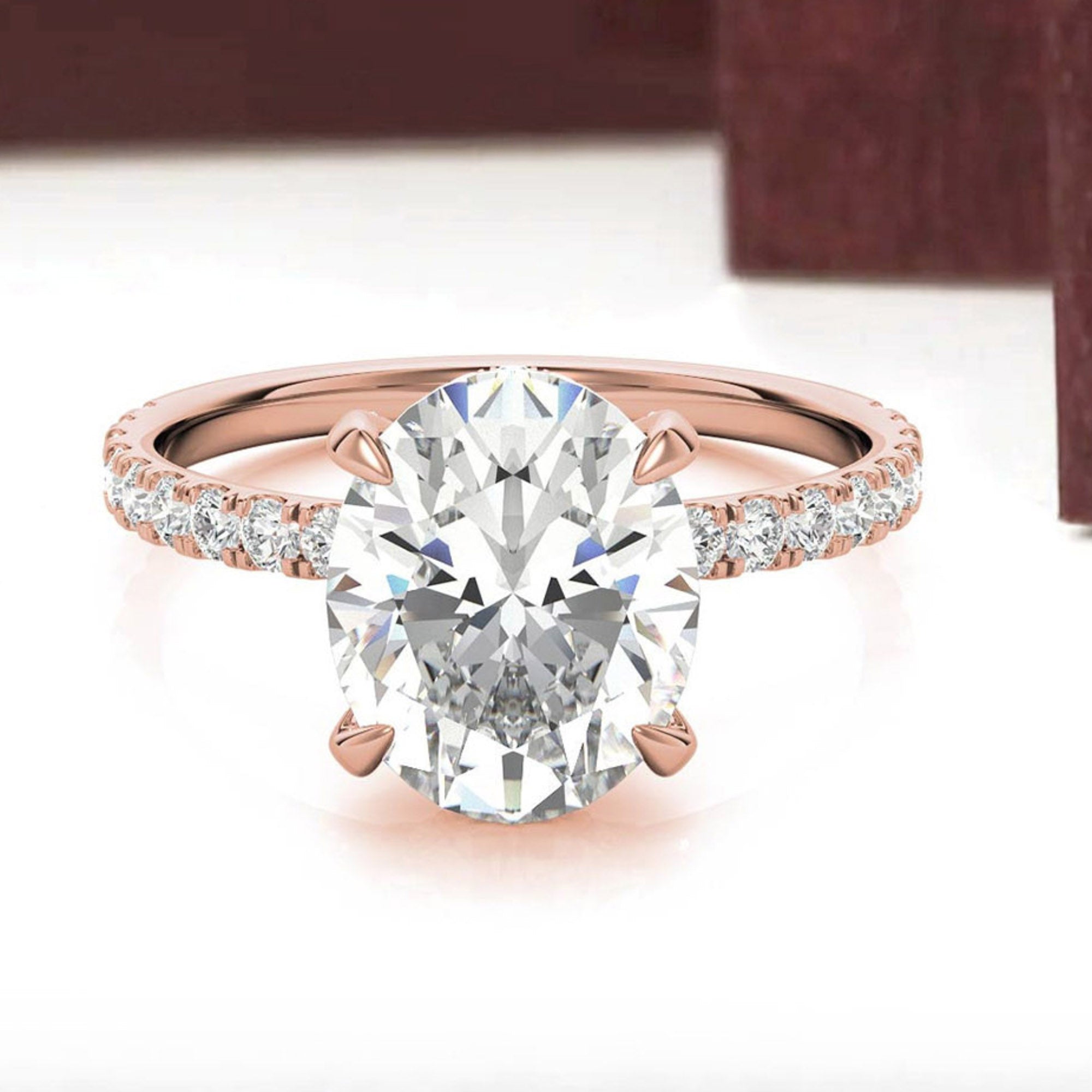 Classic 925 Sterling Silver Adjustable Oval-Cut Rose Gold Engagement Ring For Women