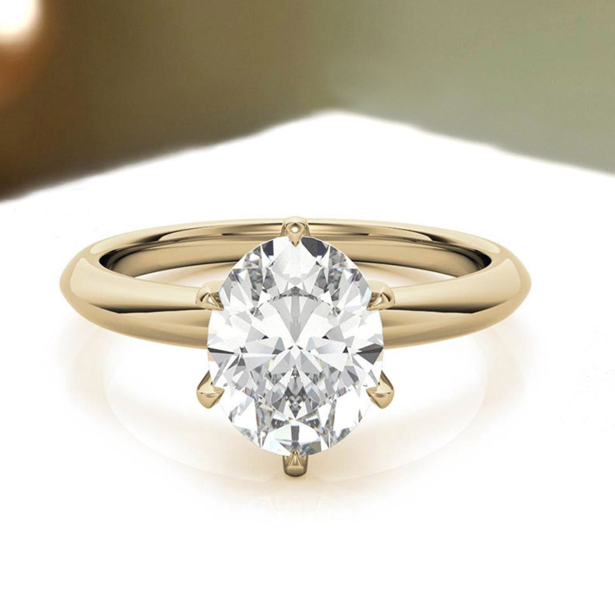 Sterling Silver Six-Prong Adjustable Solitaire Yellow Gold Engagement Ring for Women