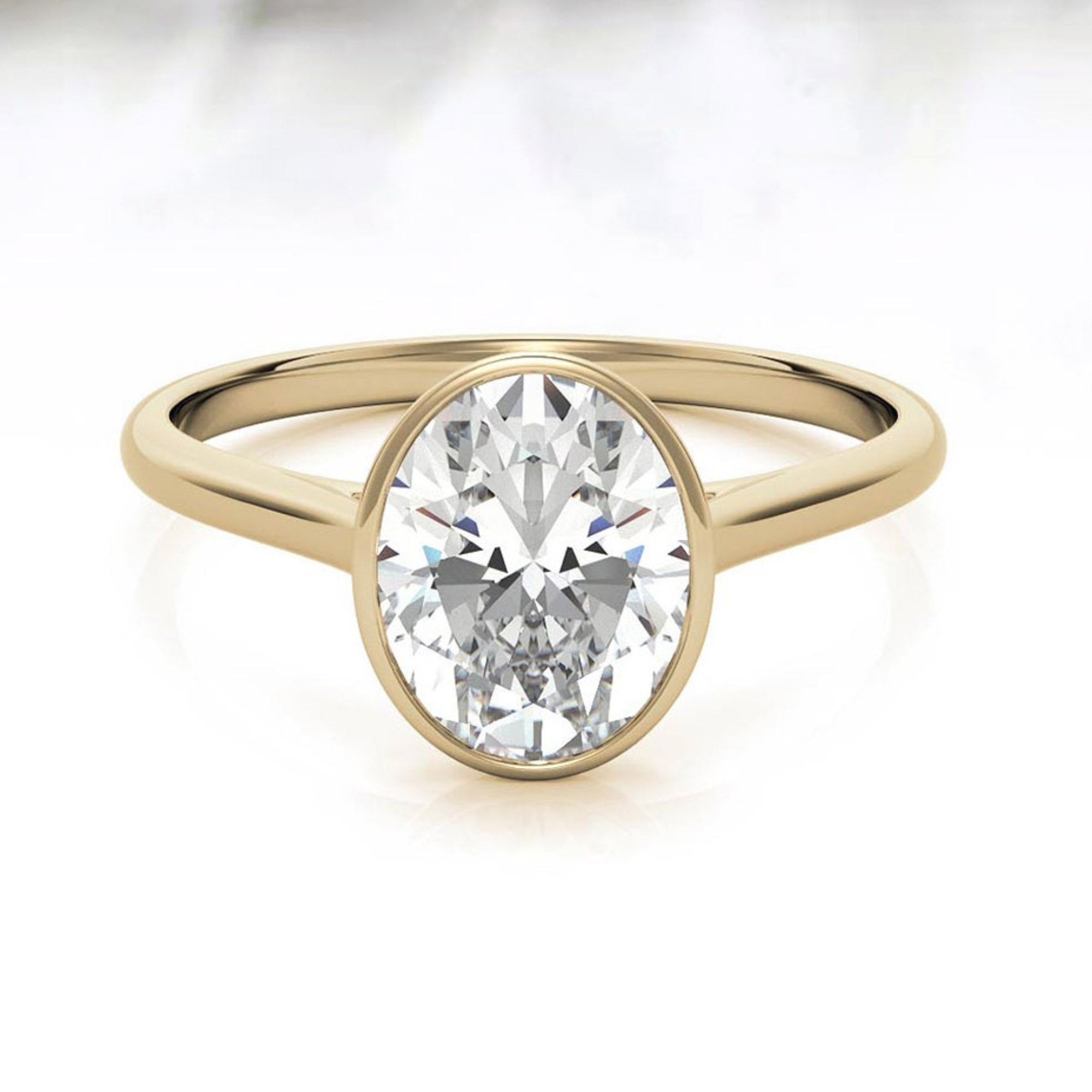 Adjustable Minimalist Sterling Silver Yellow Gold Oval Cut Zircon Bezel Set Eangagement  Ring For Women