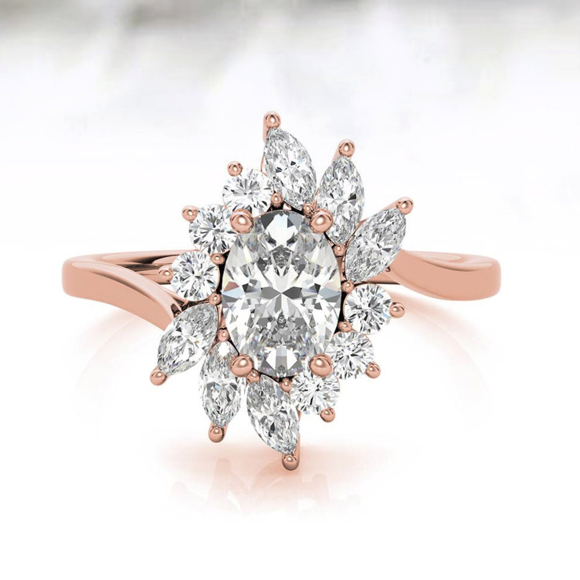 Stunning Floral Halo Adjustable Sterling Silver Ring - Rose Gold Plated