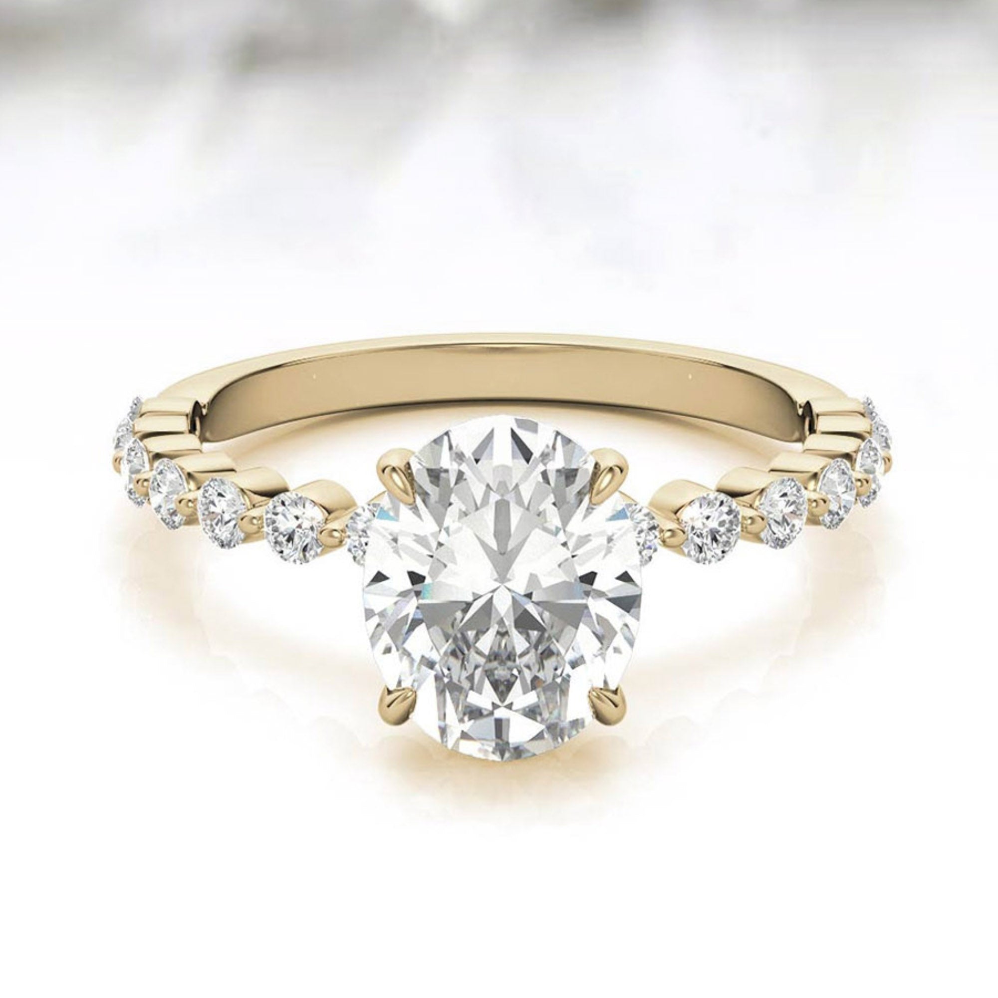 Adjustable 925 Sterling Silver Classic Yellow Gold Pave Diamond Engagement Ring – Perfect for Women