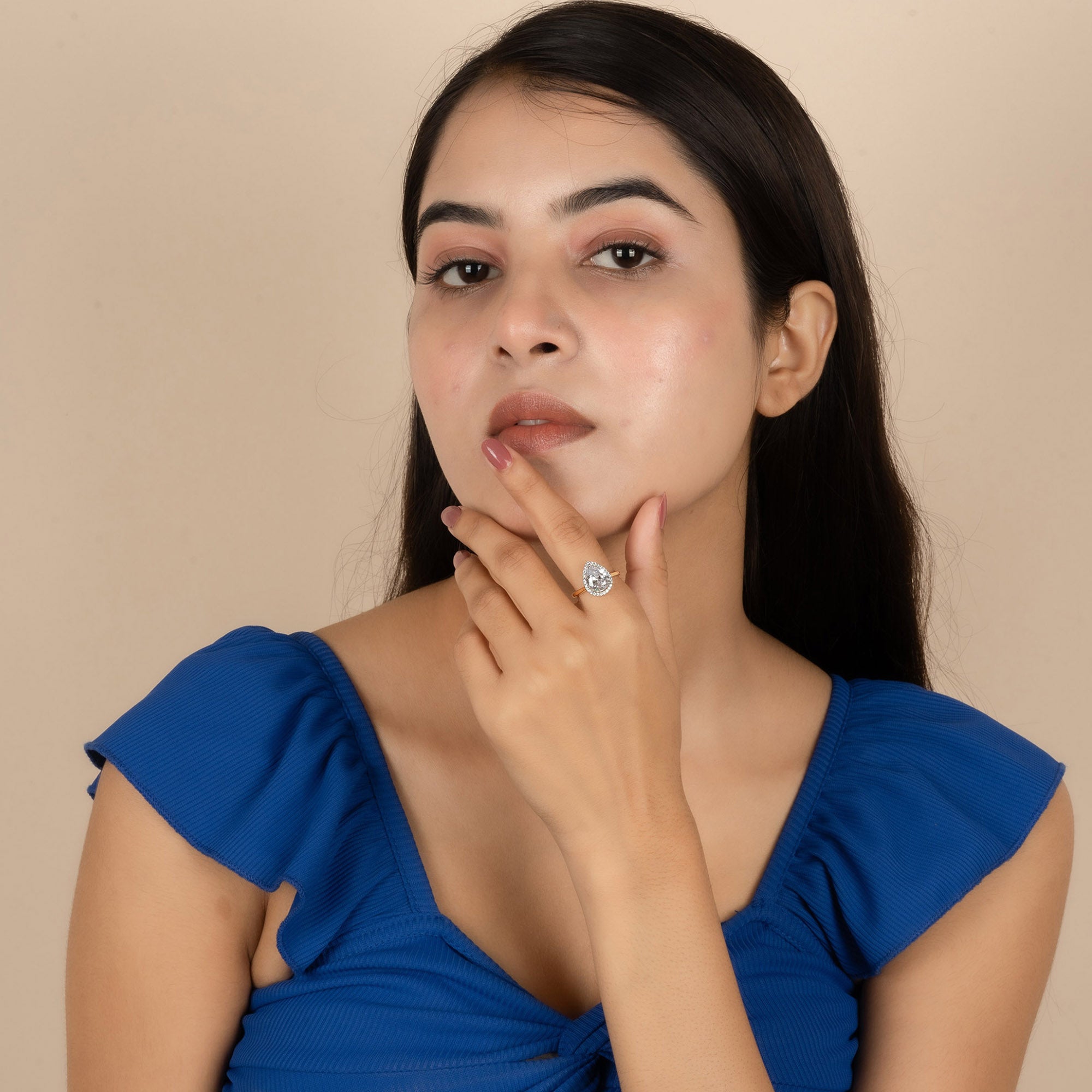 Pear Halo Diamond Ring